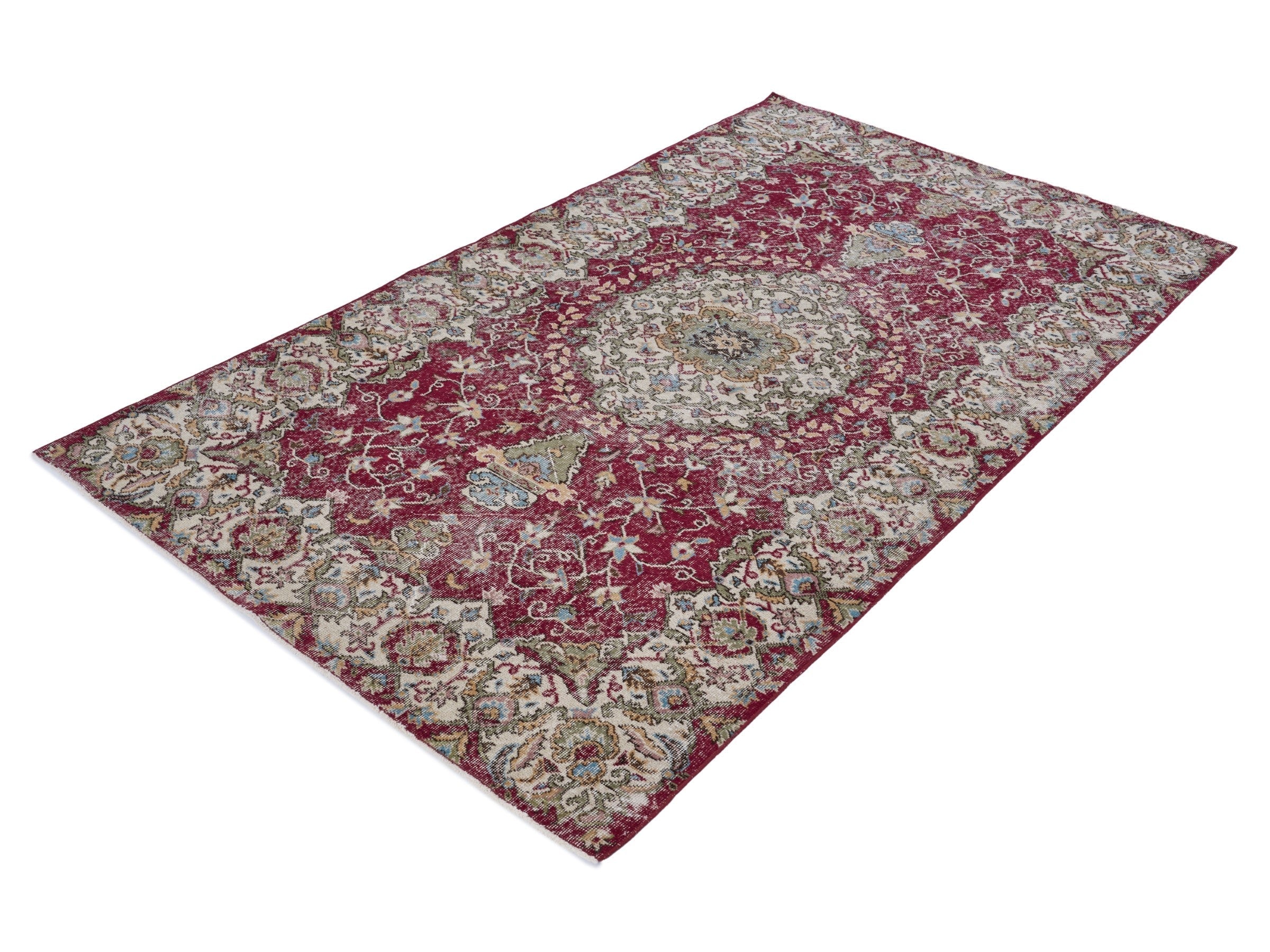 Turkish Isparta area rug in burgundy and cream, view 3 of 10