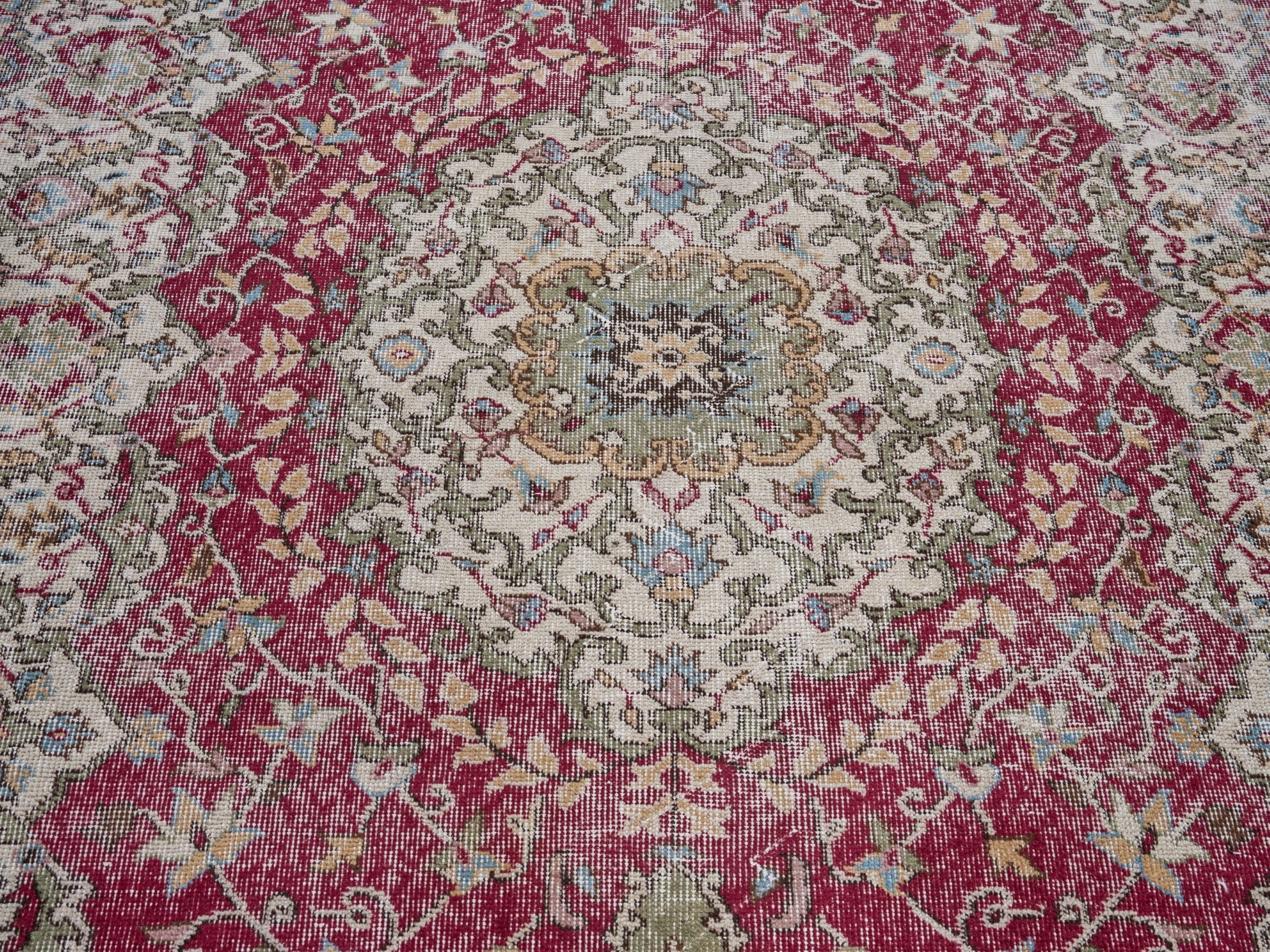 Turkish Isparta area rug in burgundy and cream, view 4 of 10
