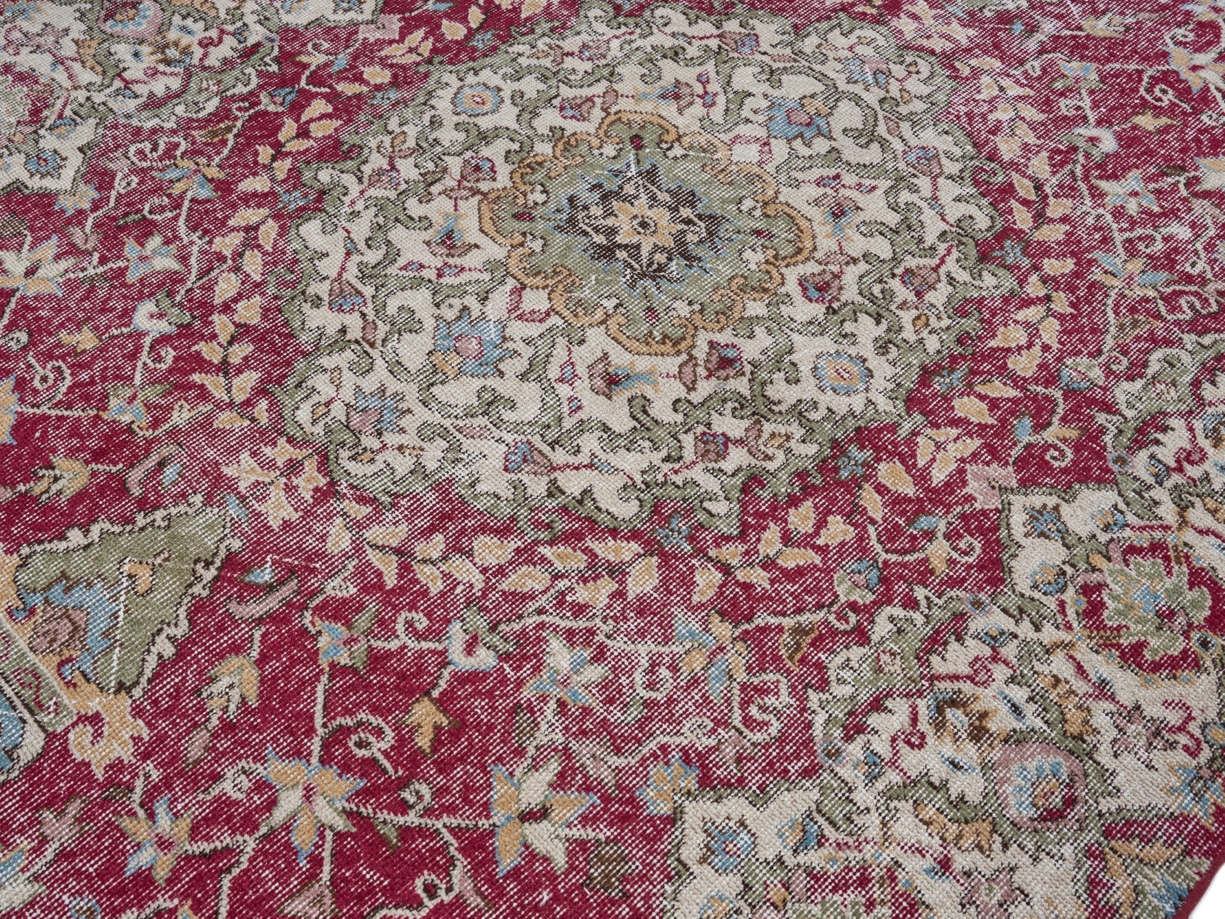 Turkish Isparta area rug in burgundy and cream, view 5 of 10