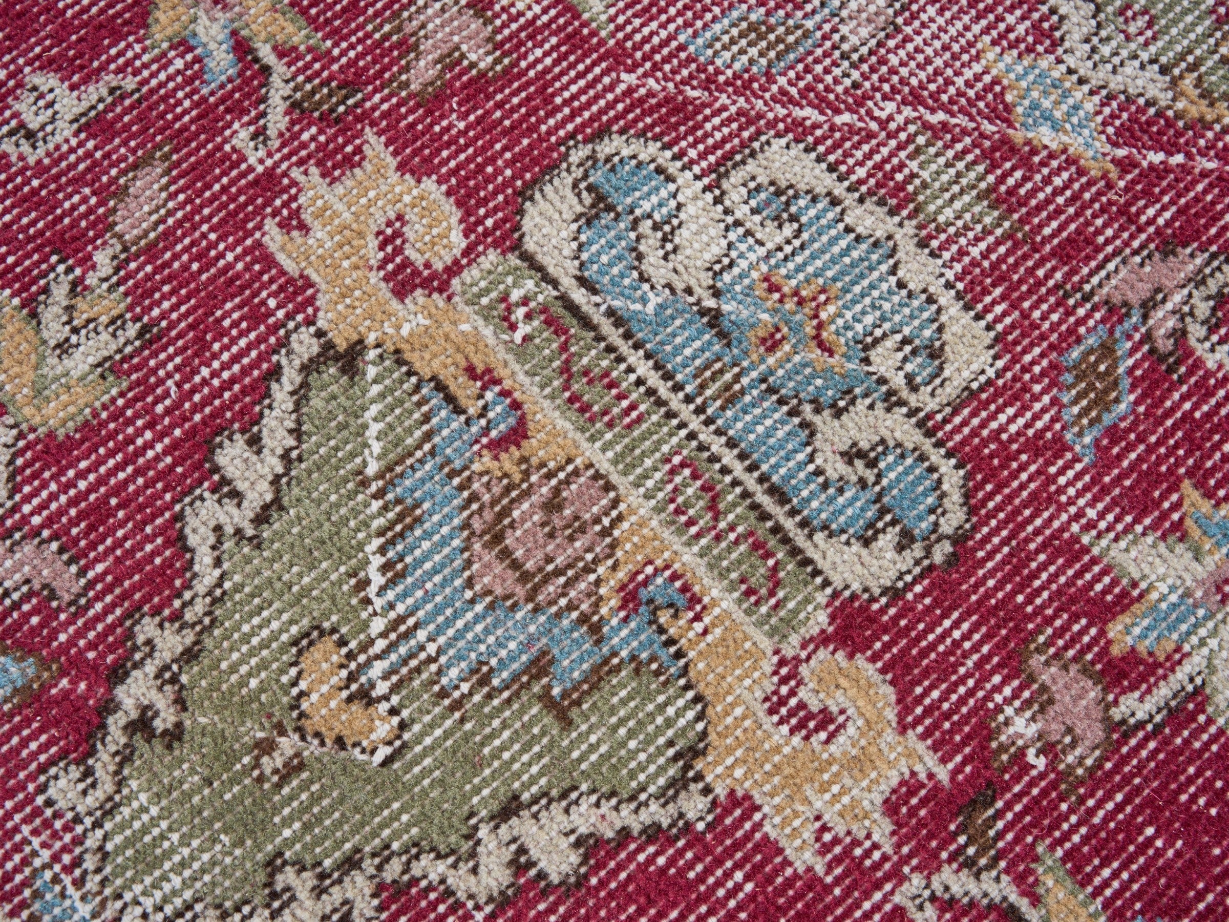 Turkish Isparta area rug in burgundy and cream, view 7 of 10