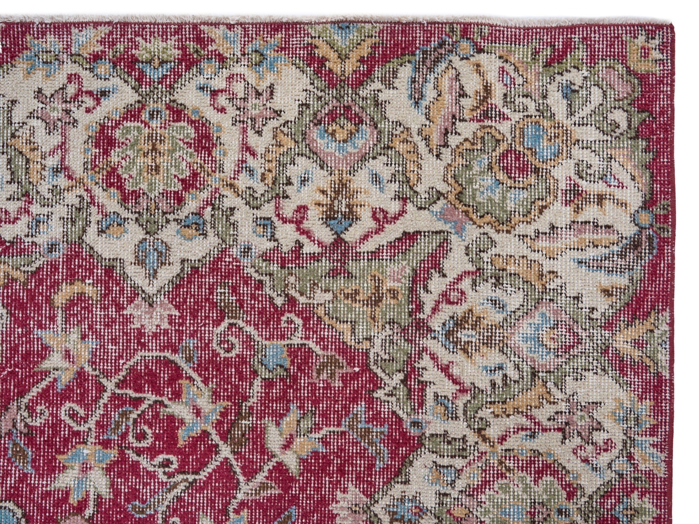 Turkish Isparta area rug in burgundy and cream, view 8 of 10