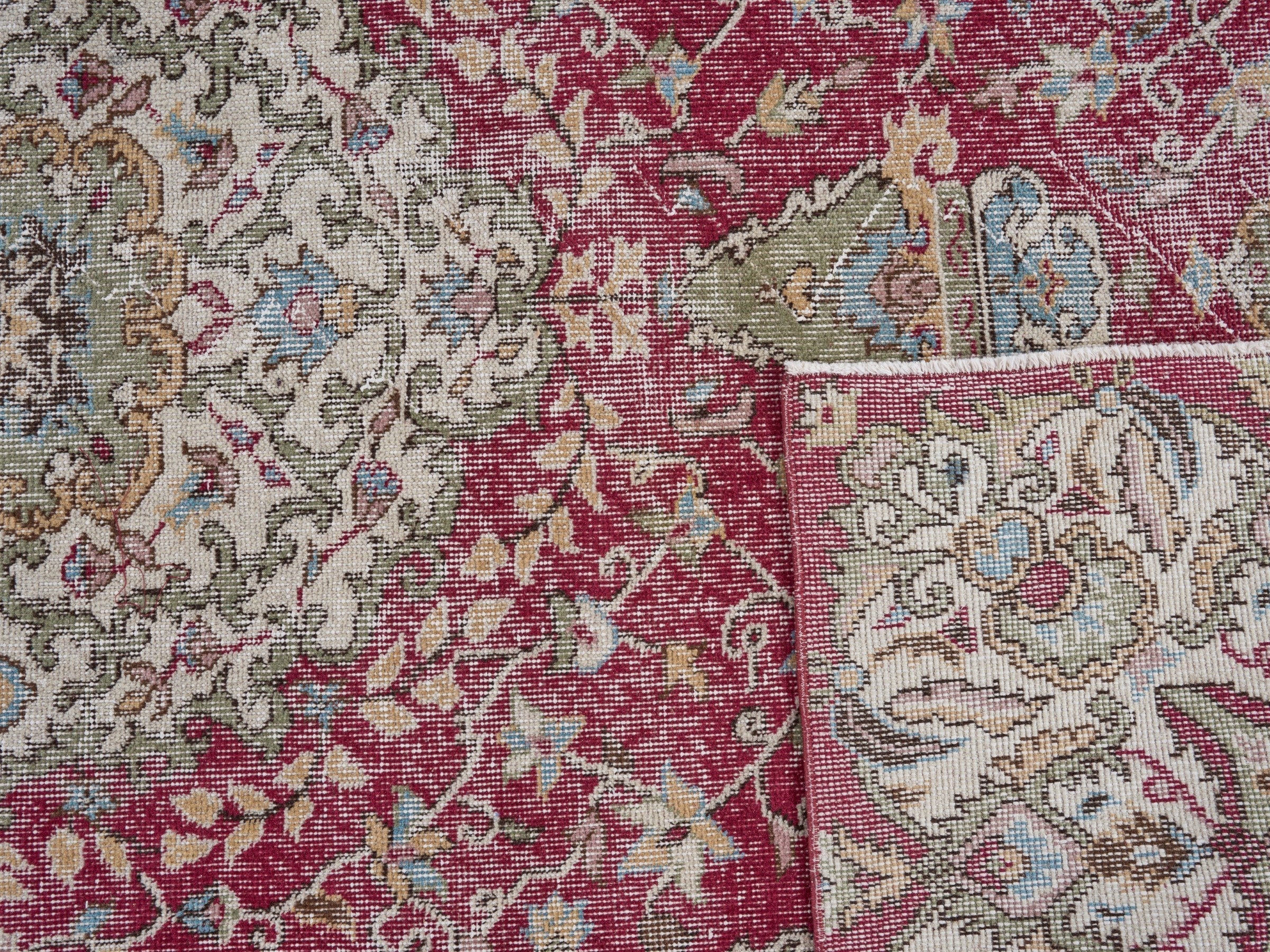 Turkish Isparta area rug in burgundy and cream, view 10 of 10