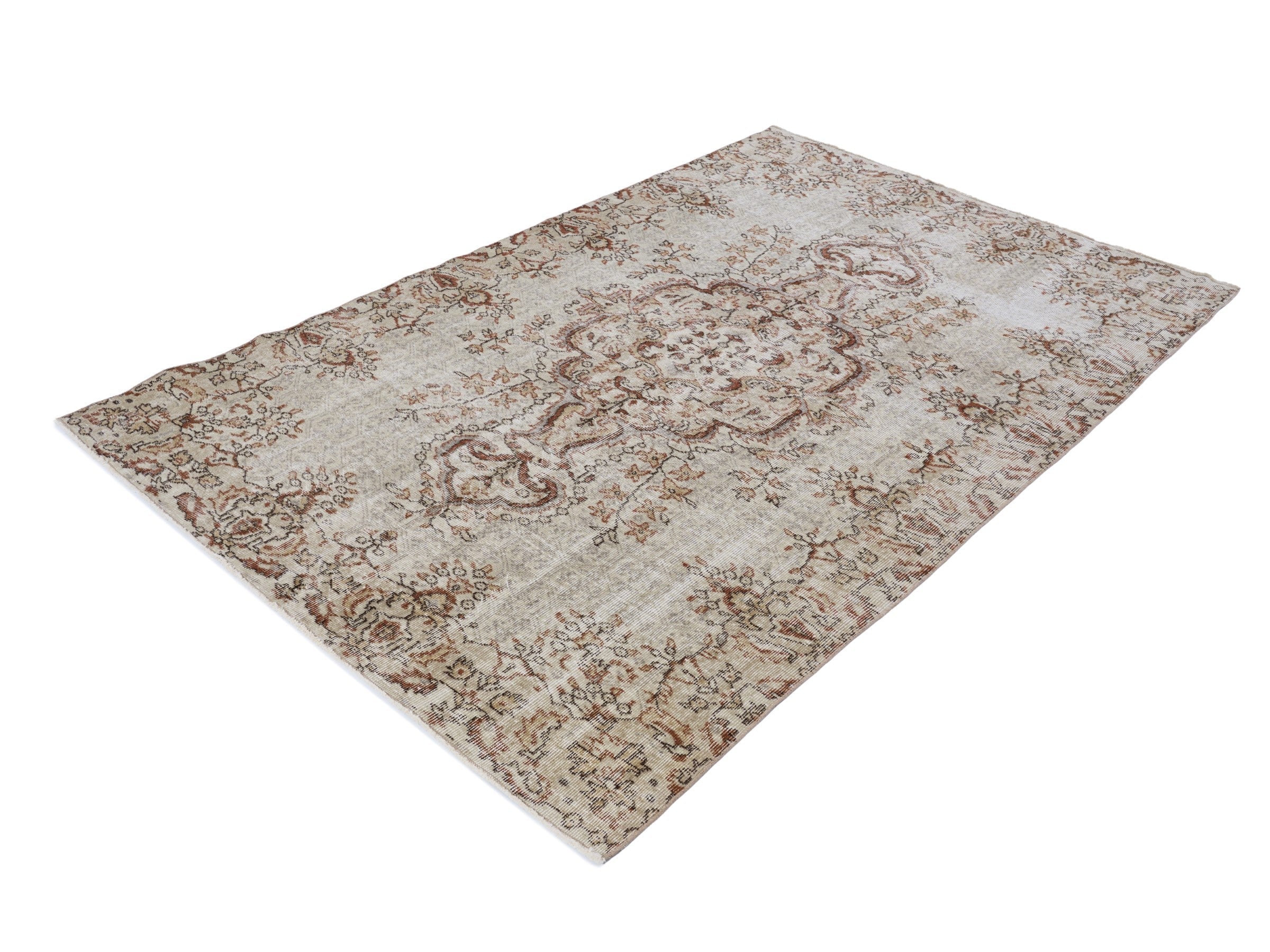 Turkish Isparta area rug in cream and terracotta, view 3 of 10