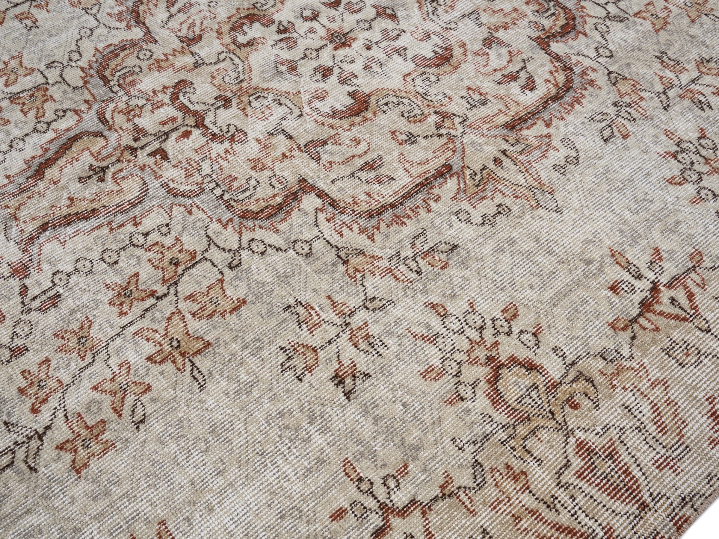 Turkish Isparta area rug in cream and terracotta, view 5 of 10
