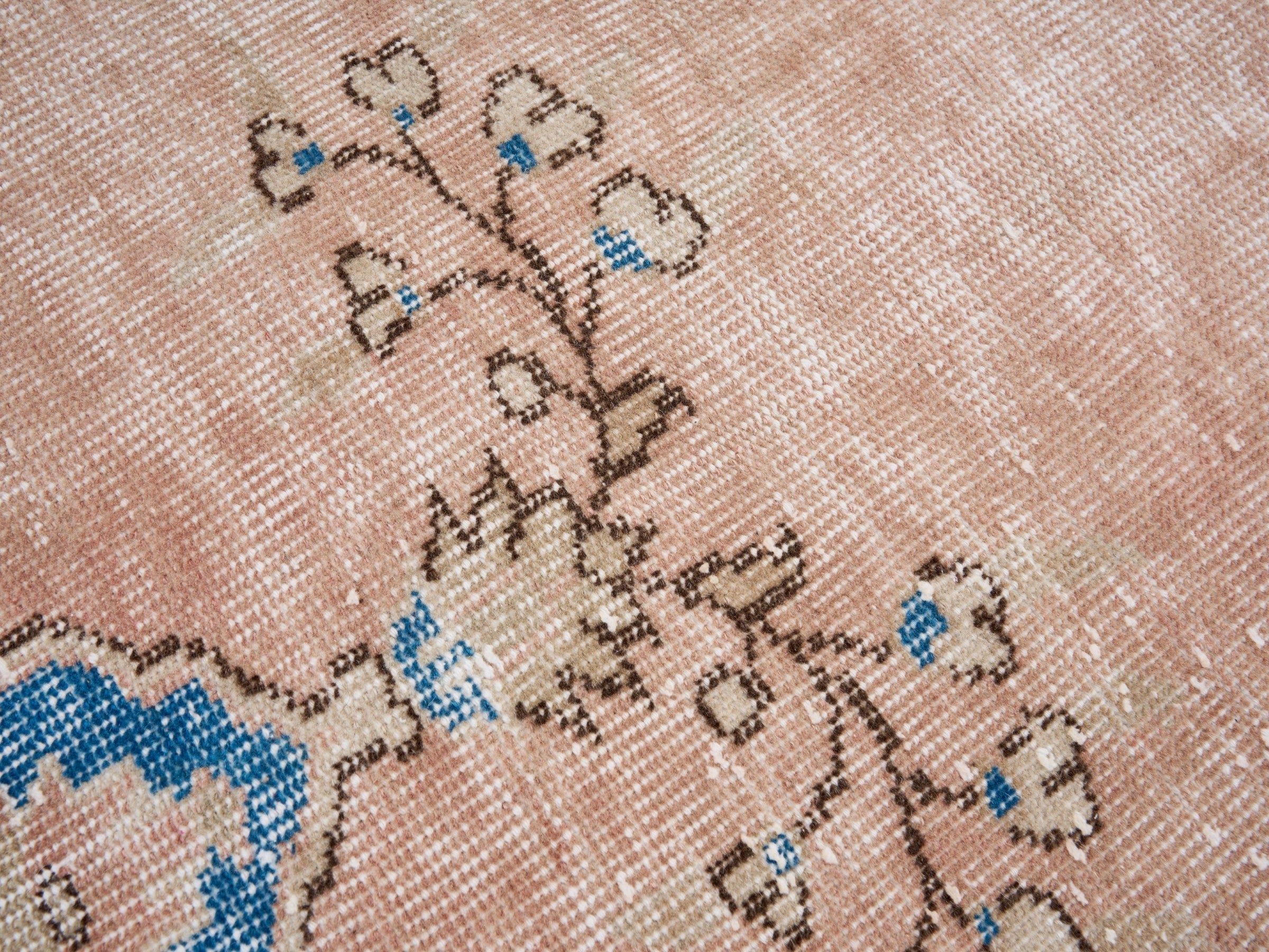 Turkish Isparta area rug in muted pink and denim, view 7 of 10
