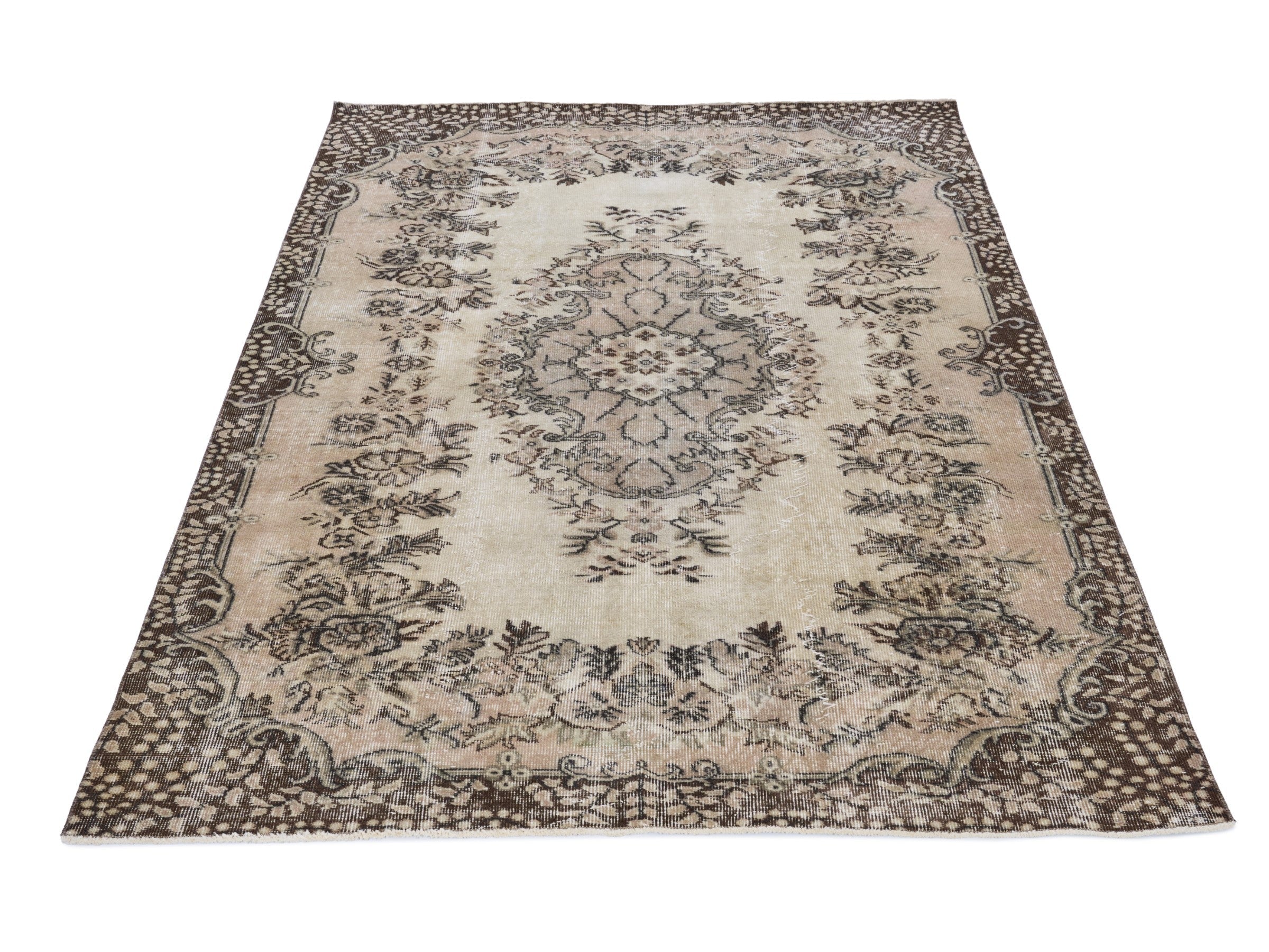 Turkish Isparta area rug in cream and greige, view 2 of 10