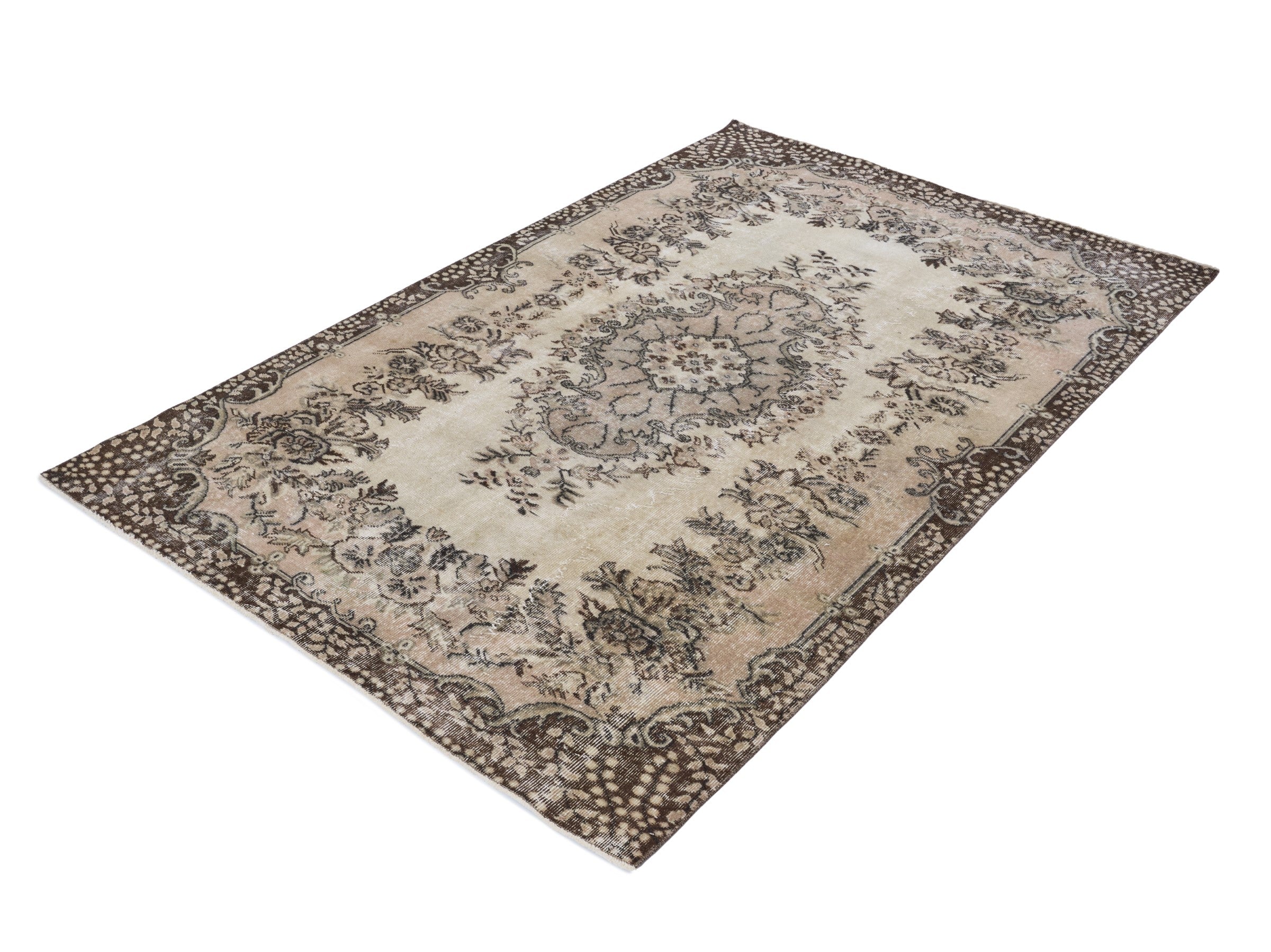 Turkish Isparta area rug in cream and greige, view 3 of 10