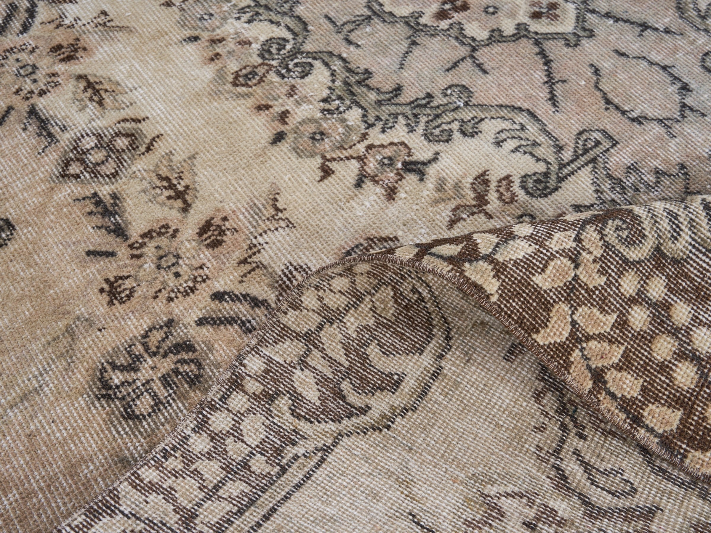 Turkish Isparta area rug in cream and greige, view 9 of 10