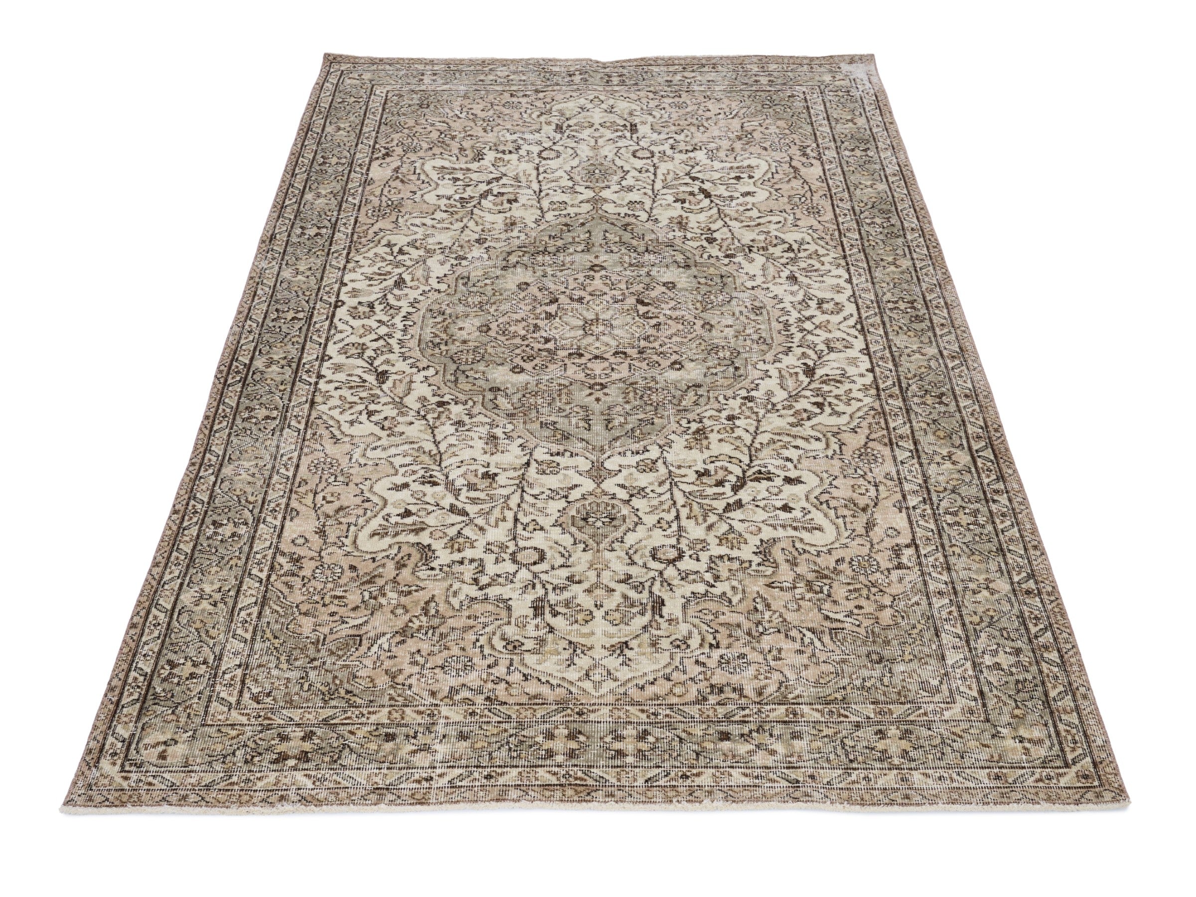 Turkish Isparta area rug in cream and taupe, view 2 of 10