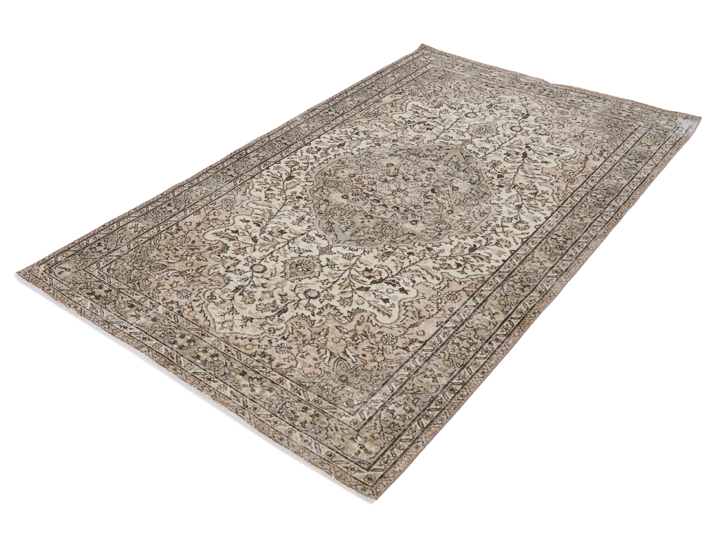 Turkish Isparta area rug in cream and taupe, view 3 of 10