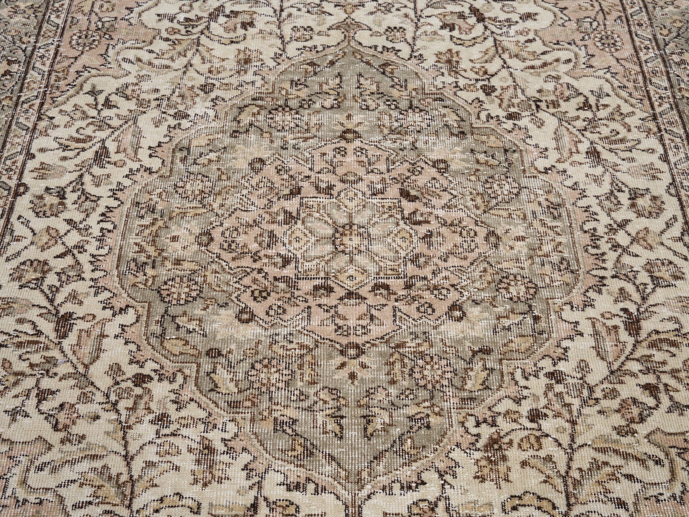 Turkish Isparta area rug in cream and taupe, view 4 of 10