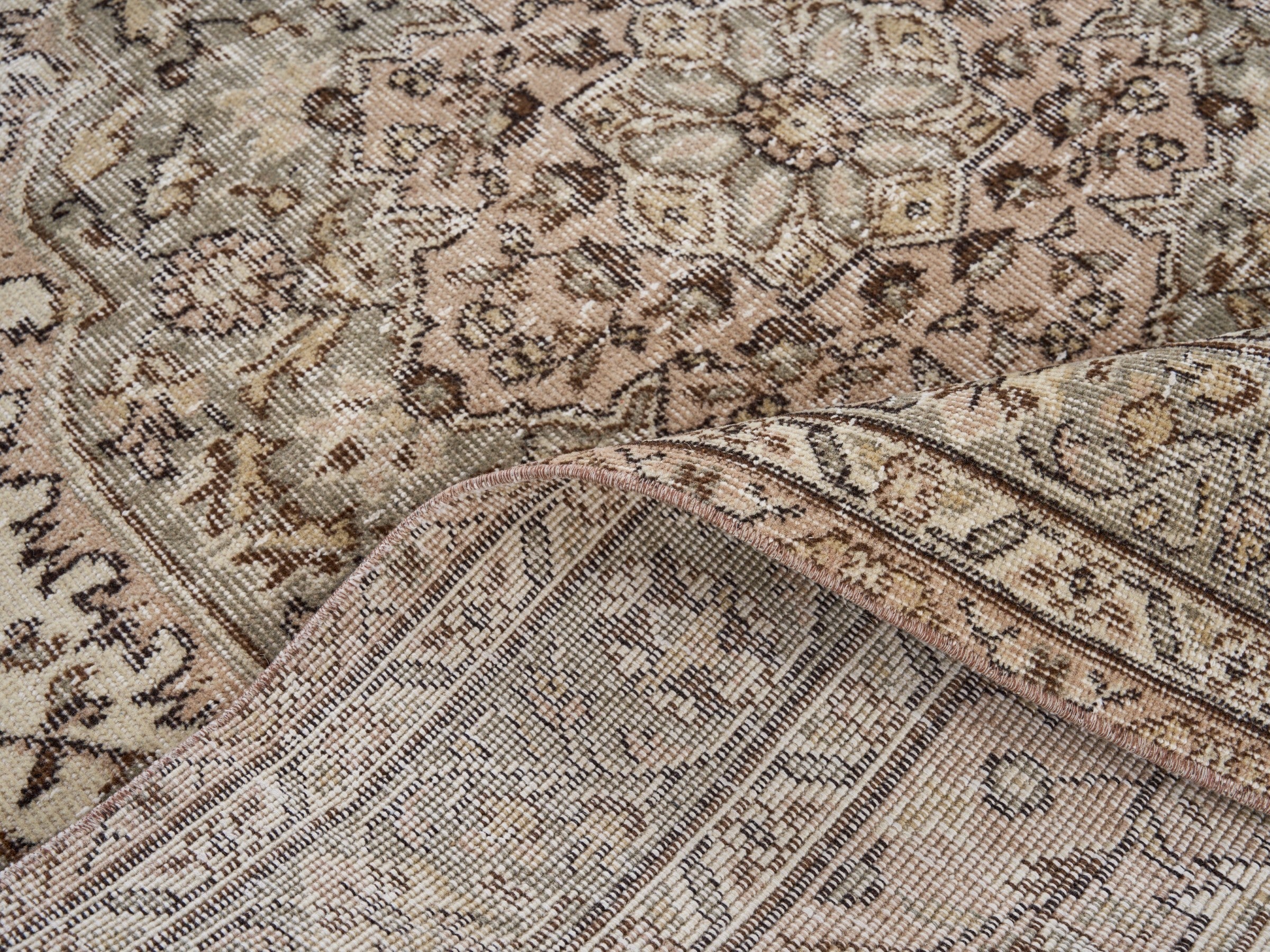 Turkish Isparta area rug in cream and taupe, view 9 of 10