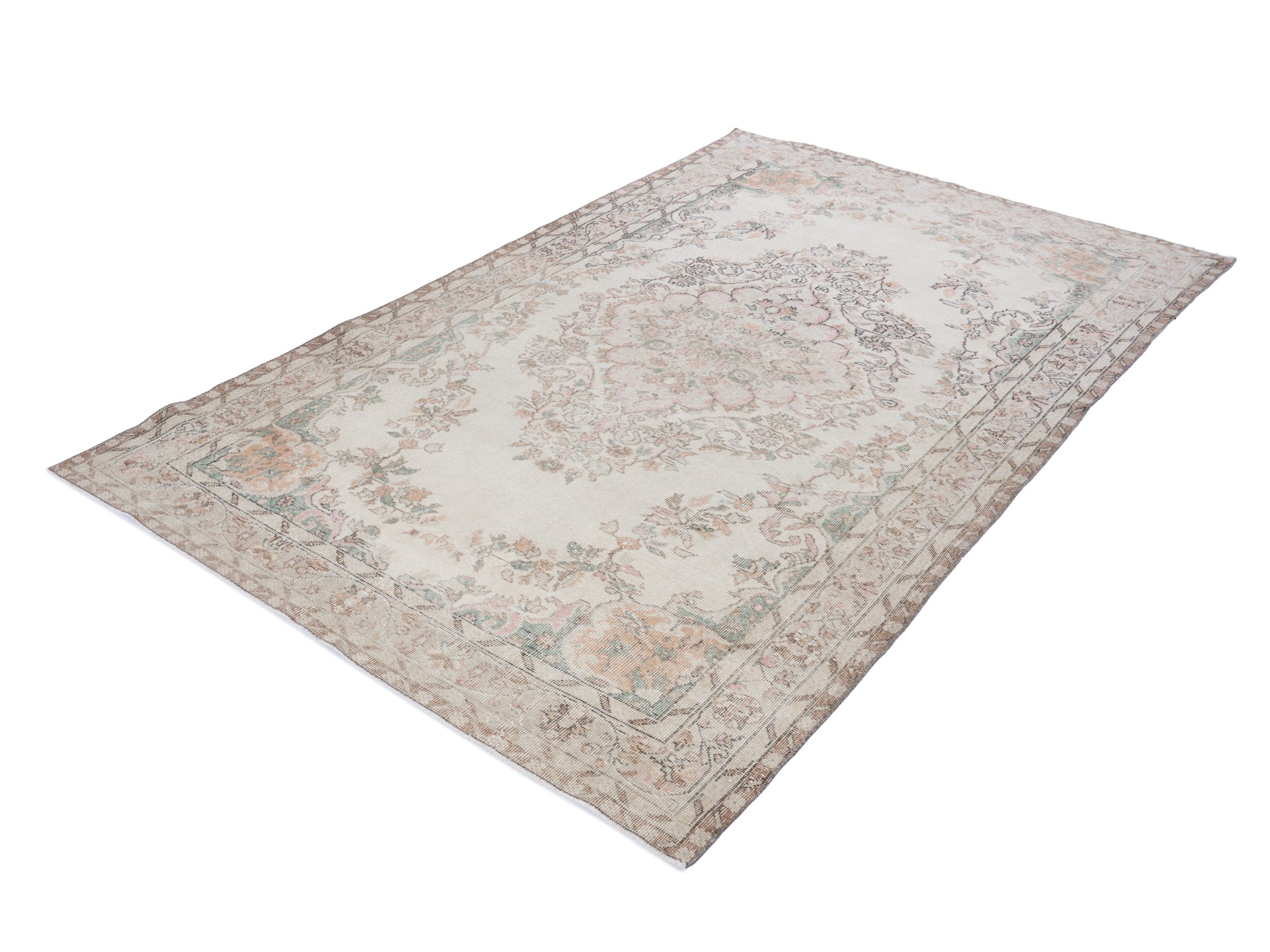 Turkish Isparta area rug in cream and muted pink, view 3 of 10
