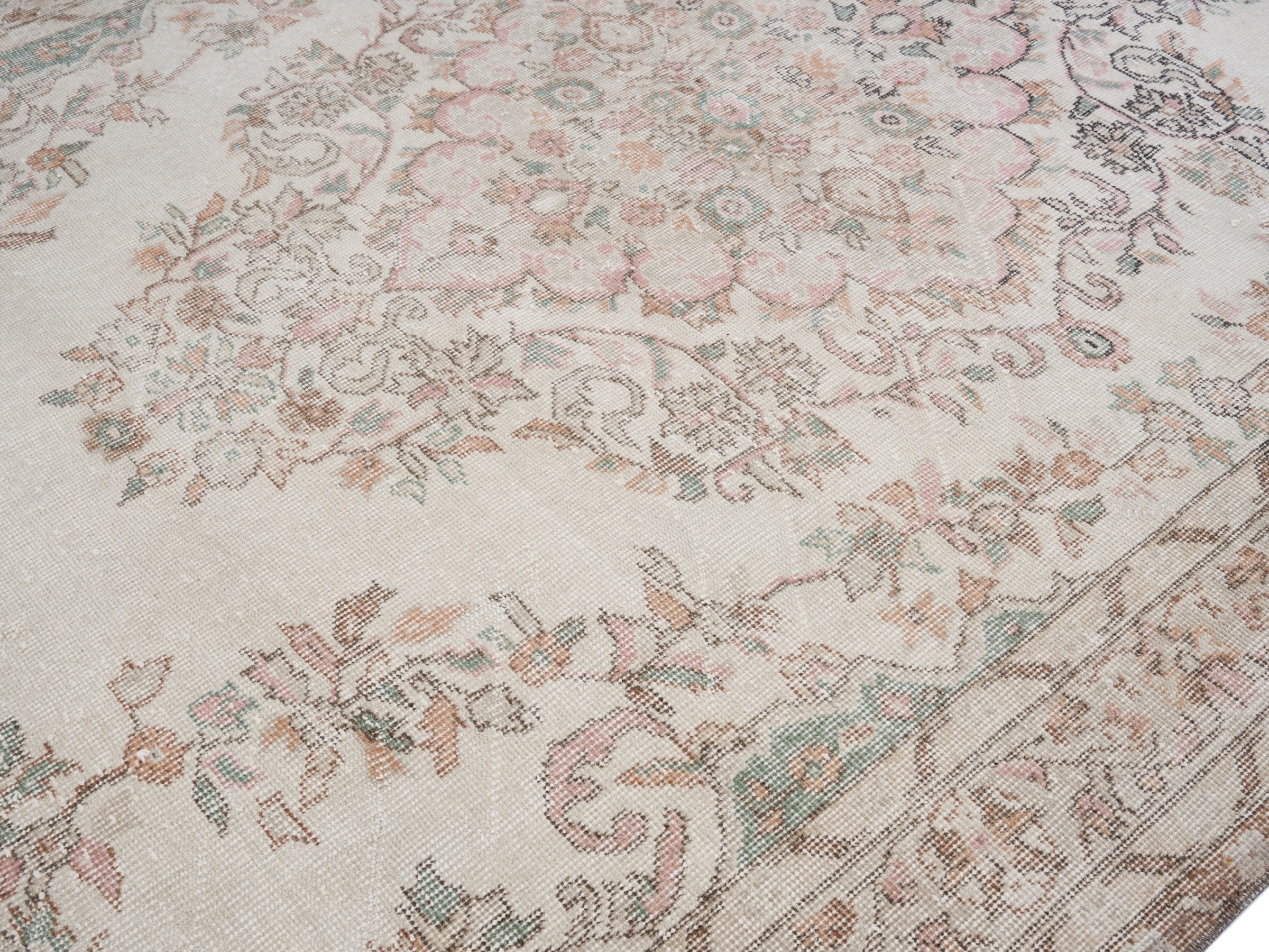 Turkish Isparta area rug in cream and muted pink, view 5 of 10