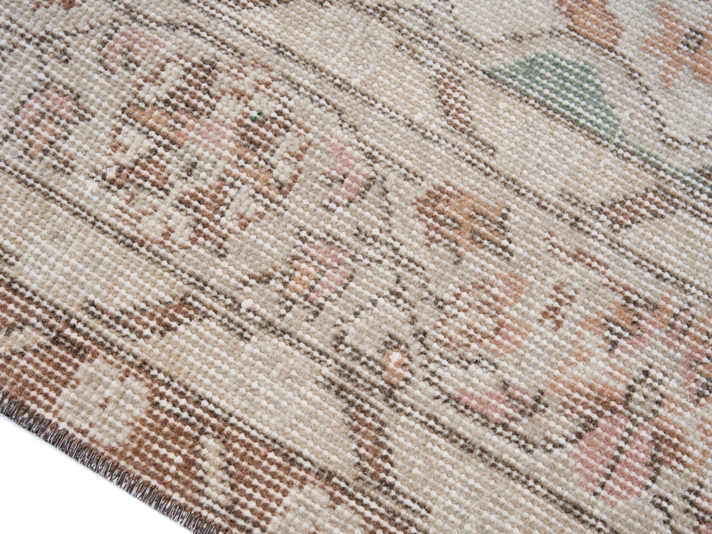 Turkish Isparta area rug in cream and muted pink, view 6 of 10
