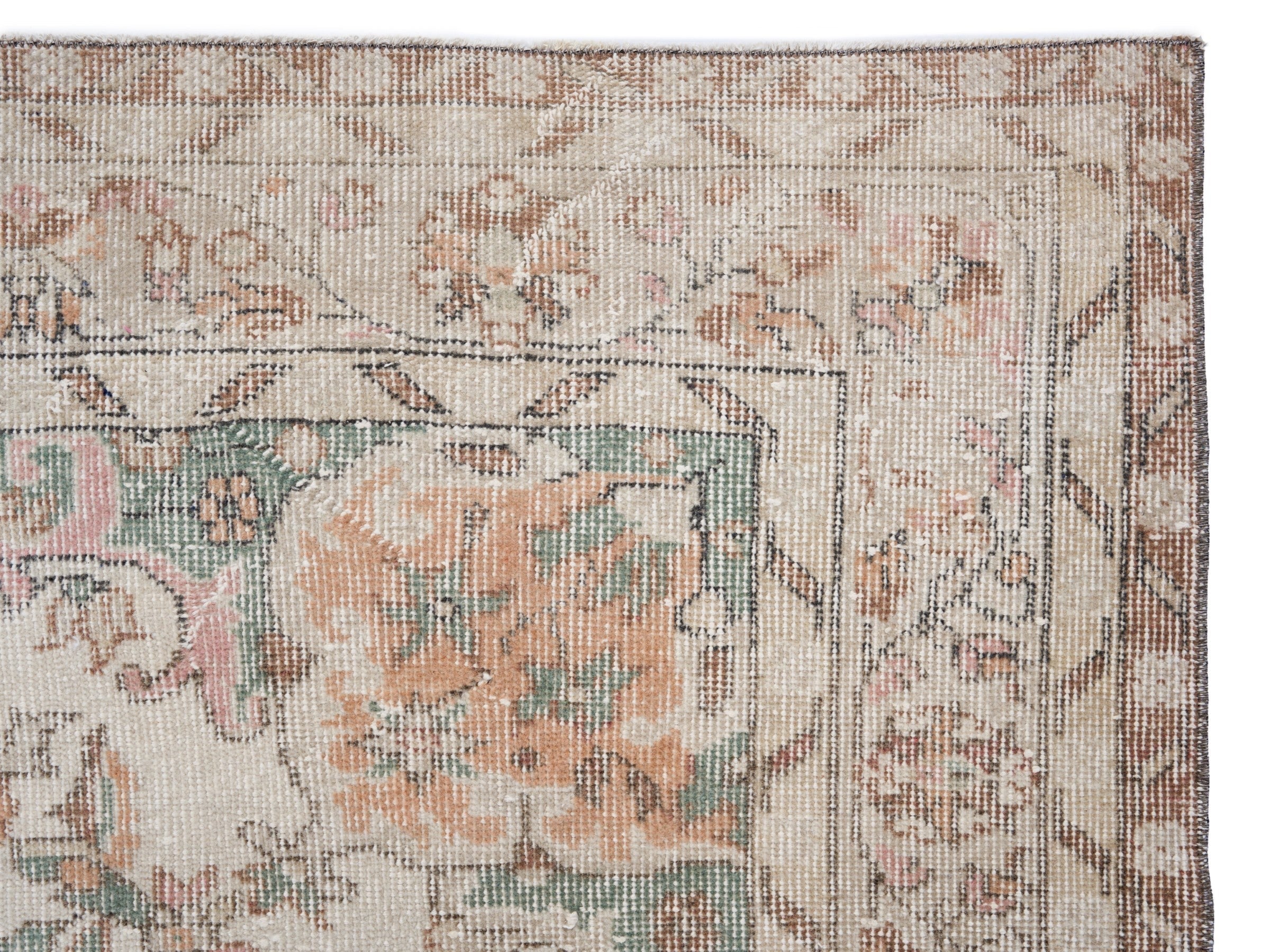 Turkish Isparta area rug in cream and muted pink, view 8 of 10