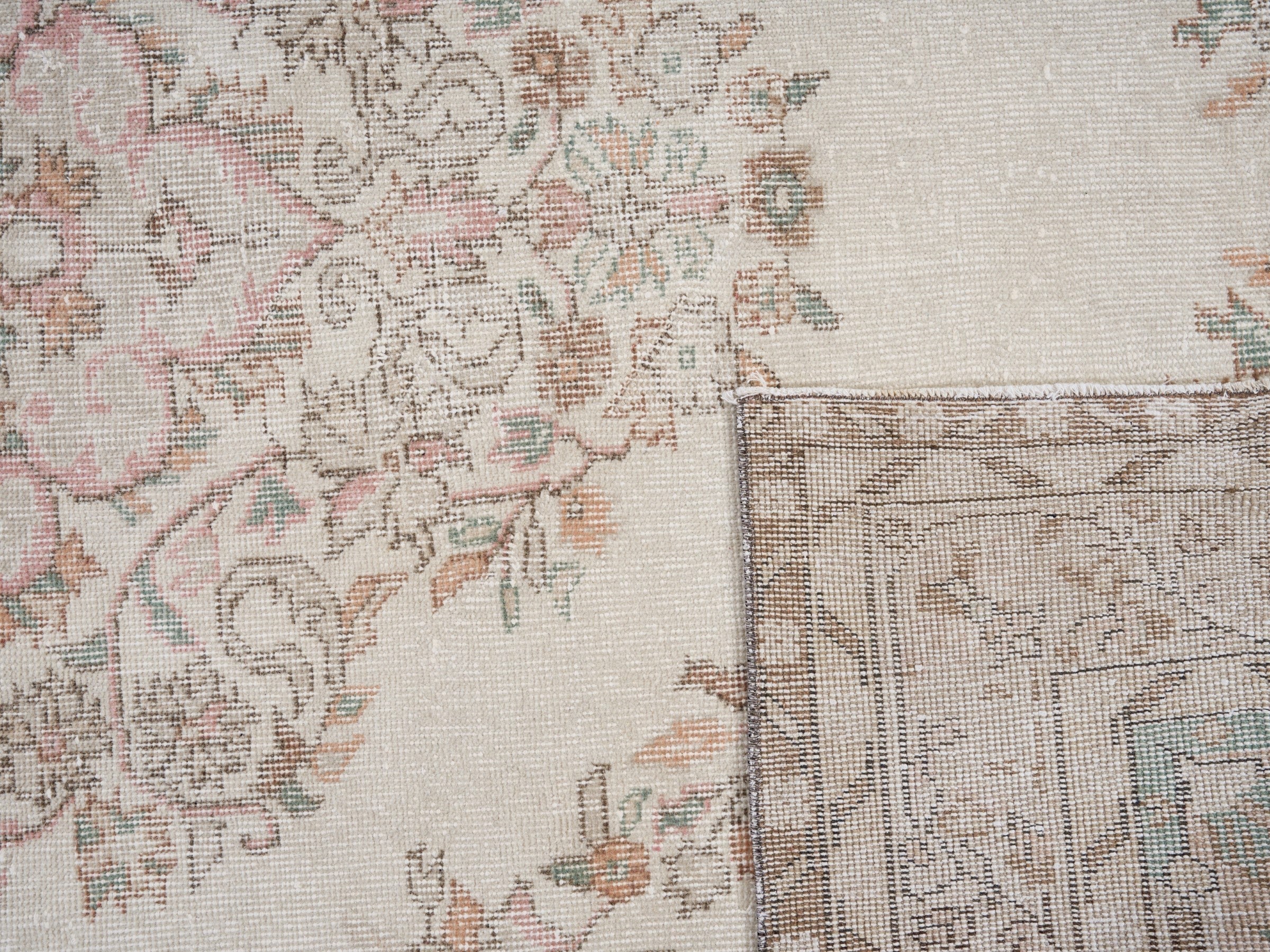 Turkish Isparta area rug in cream and muted pink, view 10 of 10
