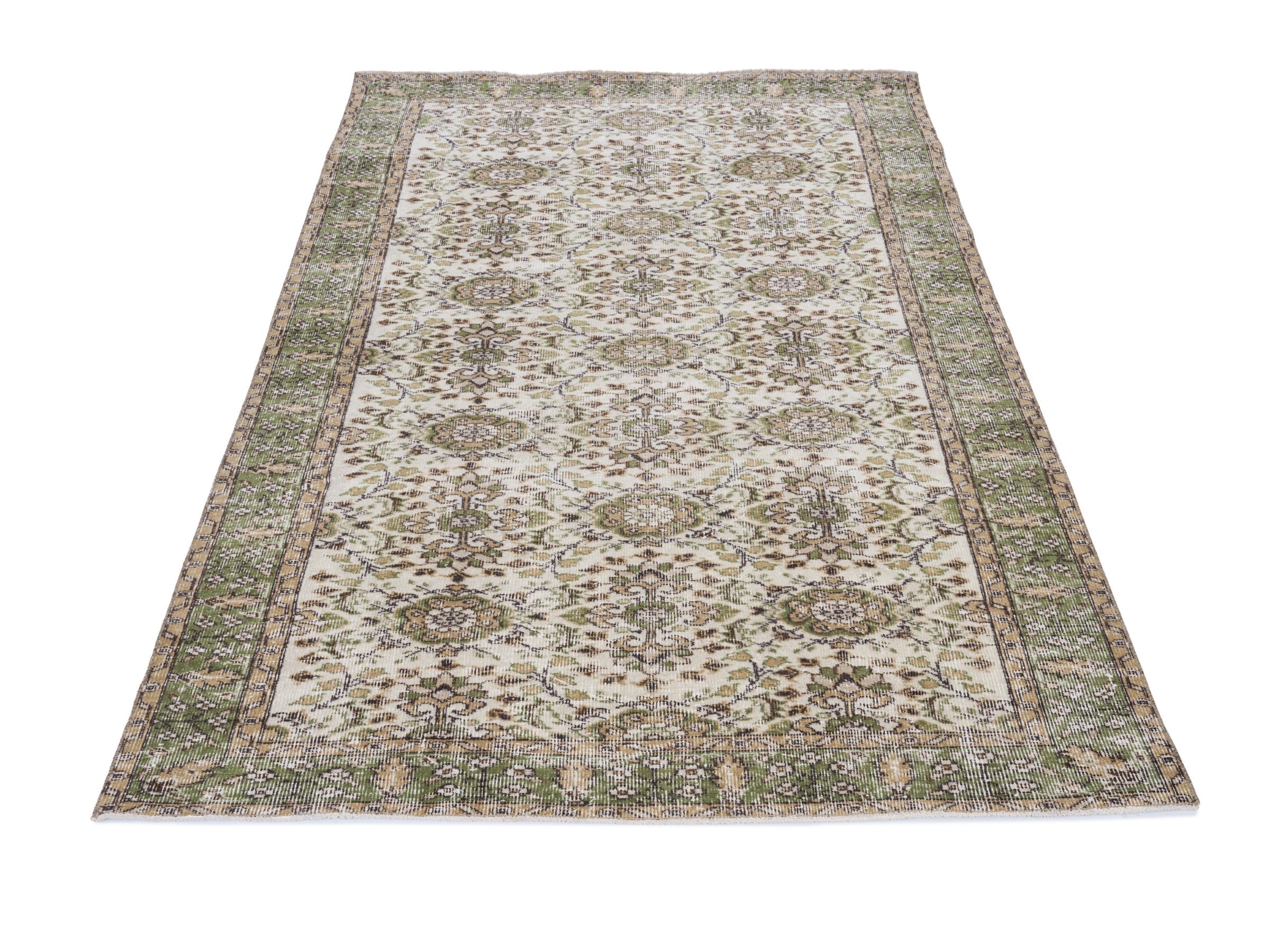 Turkish Isparta area rug in ivory and olive, view 2 of 10