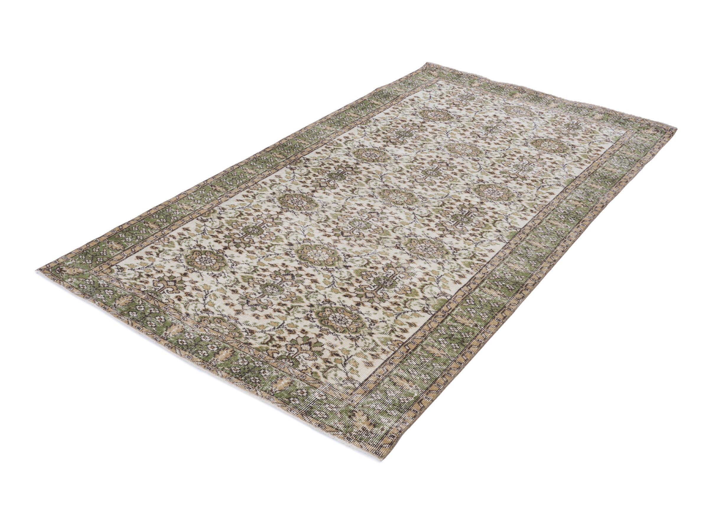 Turkish Isparta area rug in ivory and olive, view 3 of 10