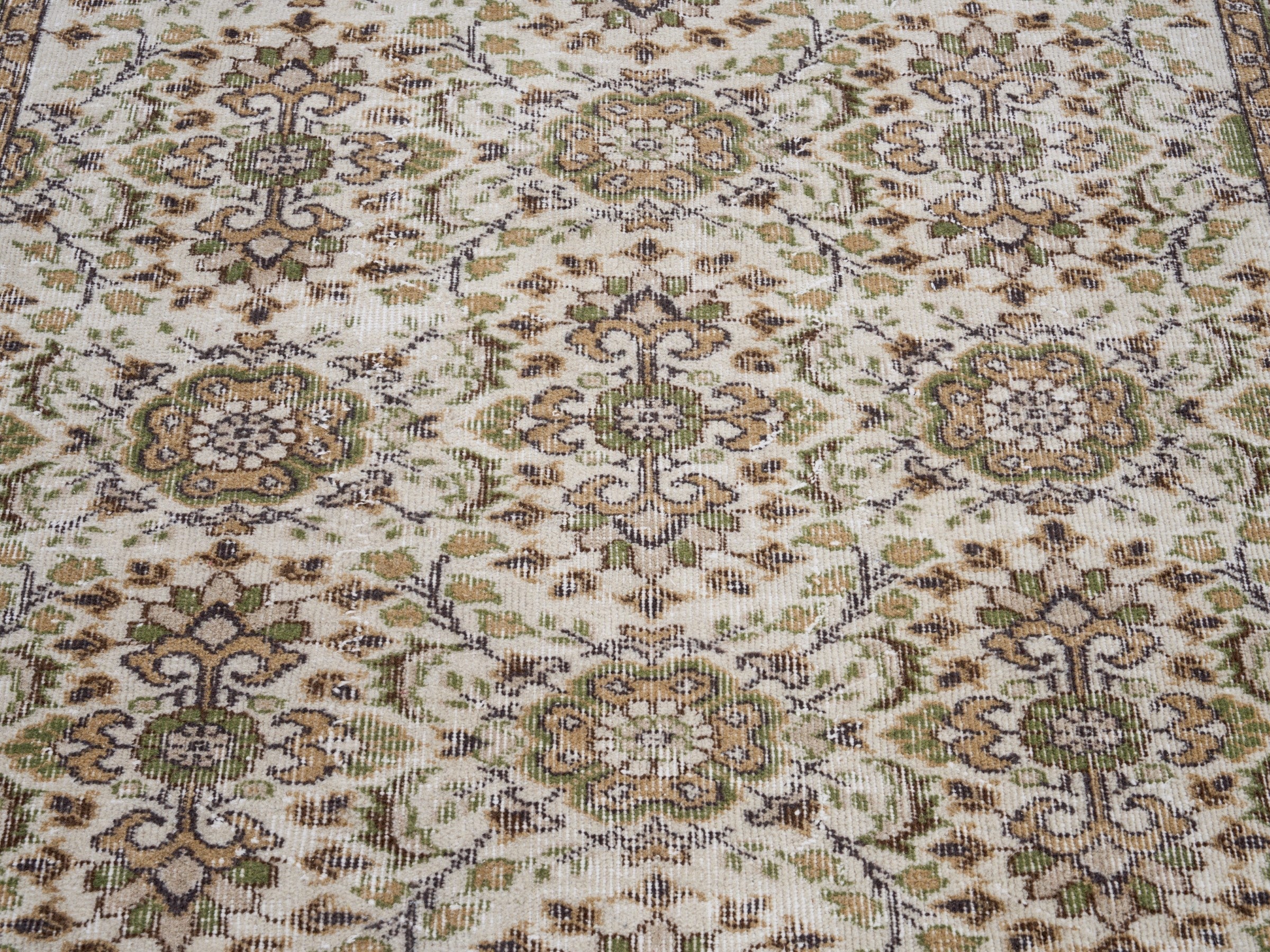Turkish Isparta area rug in ivory and olive, view 4 of 10