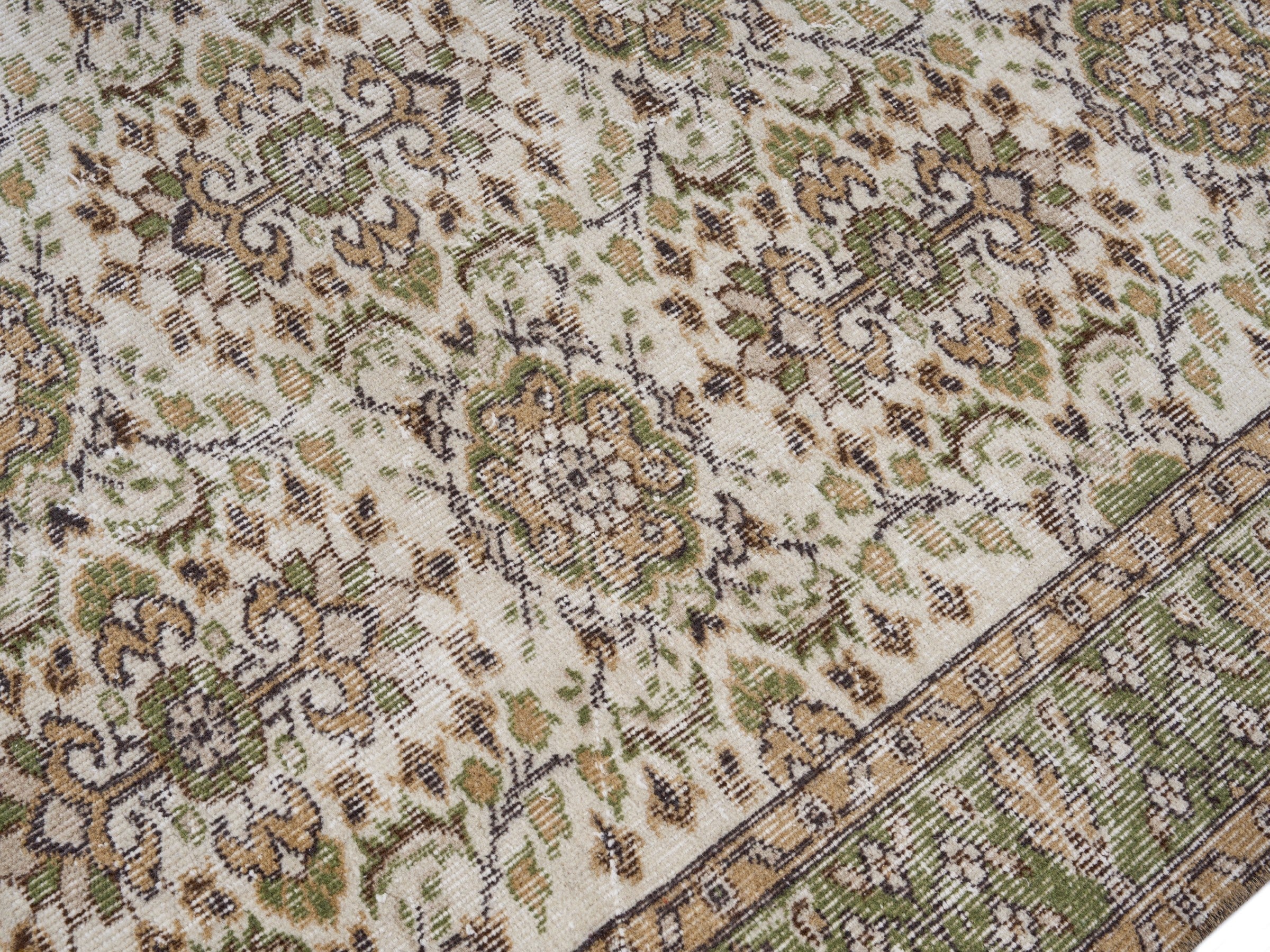 Turkish Isparta area rug in ivory and olive, view 5 of 10