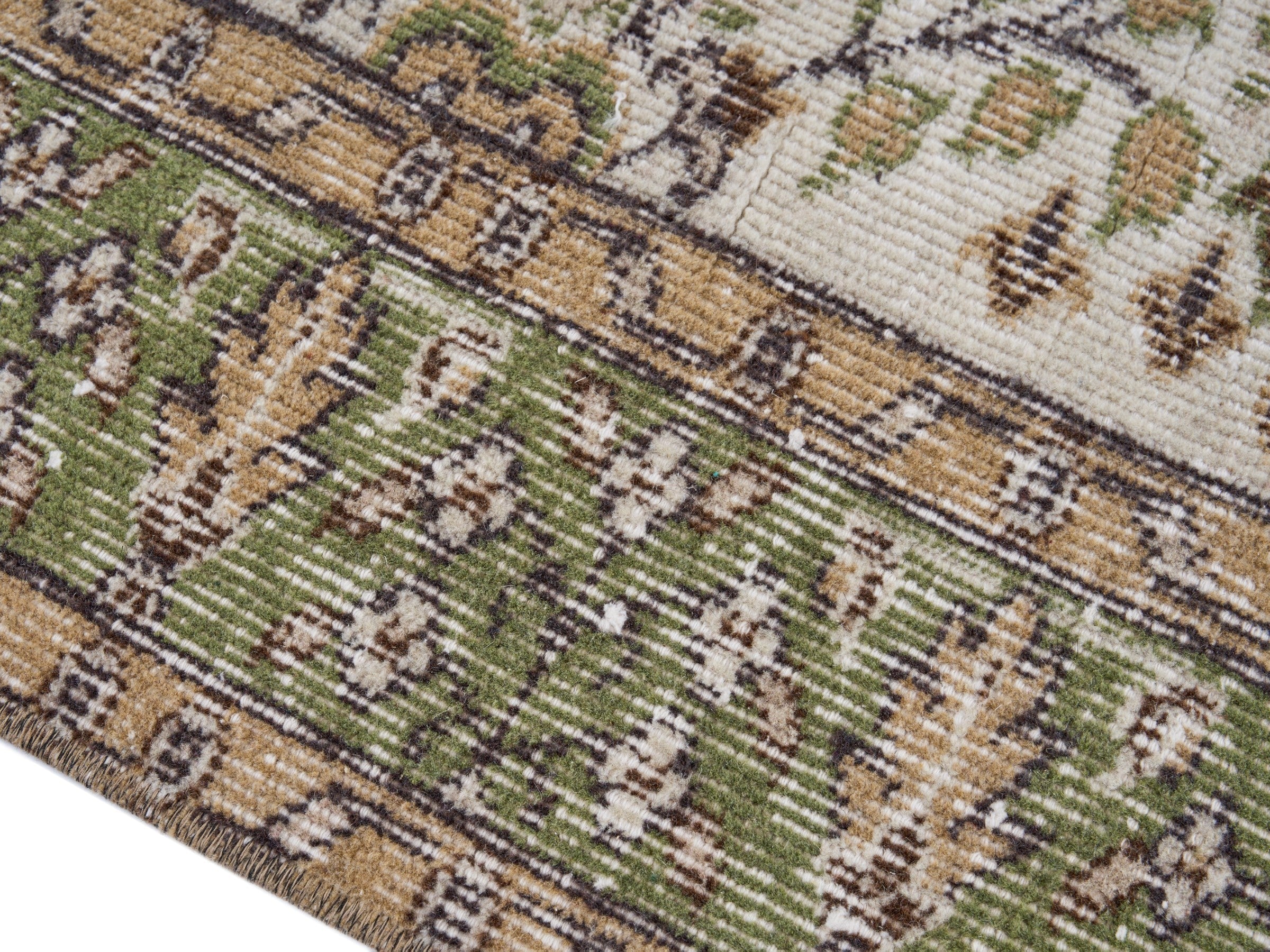 Turkish Isparta area rug in ivory and olive, view 6 of 10
