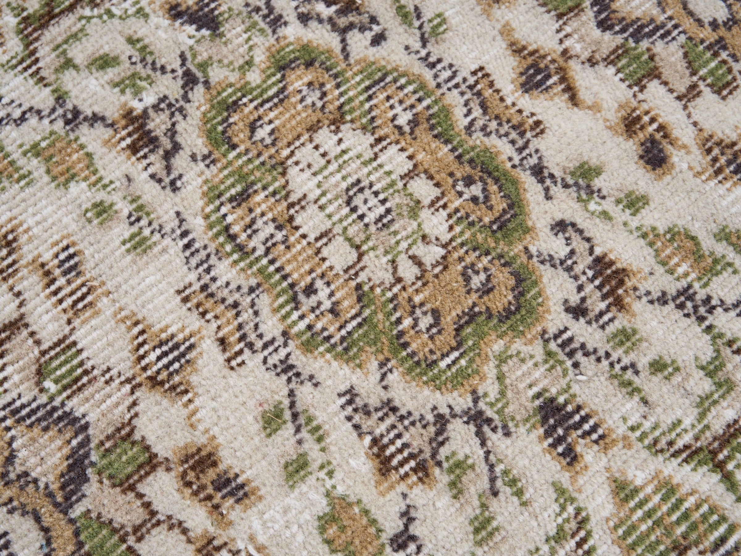 Turkish Isparta area rug in ivory and olive, view 7 of 10