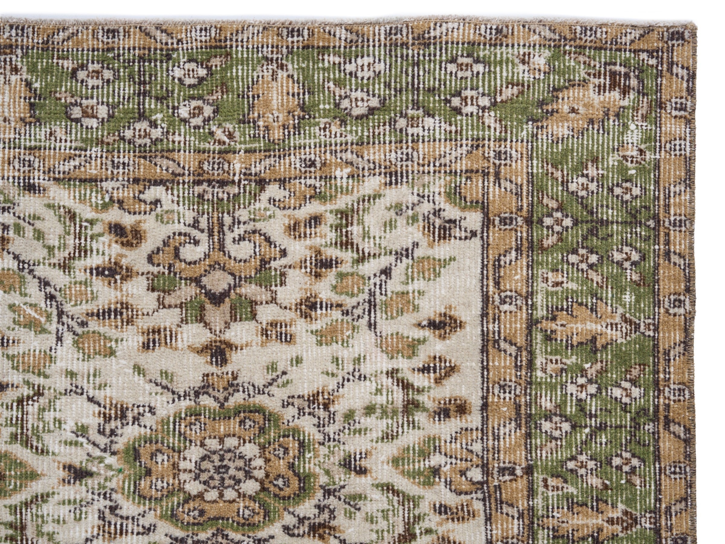 Turkish Isparta area rug in ivory and olive, view 8 of 10