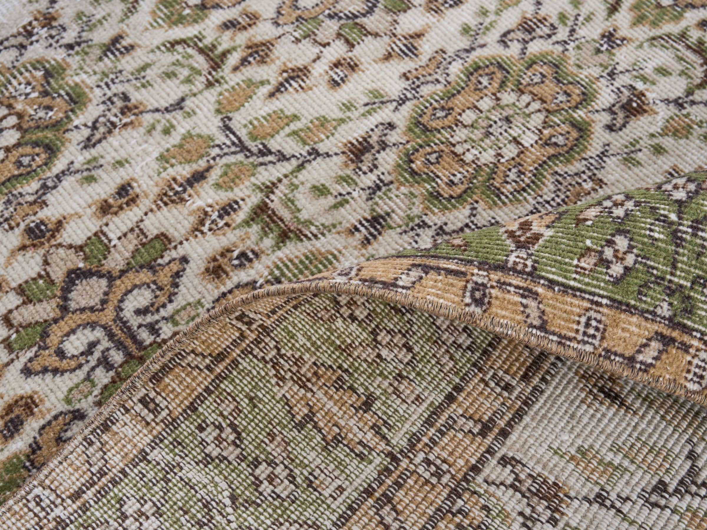 Turkish Isparta area rug in ivory and olive, view 9 of 10
