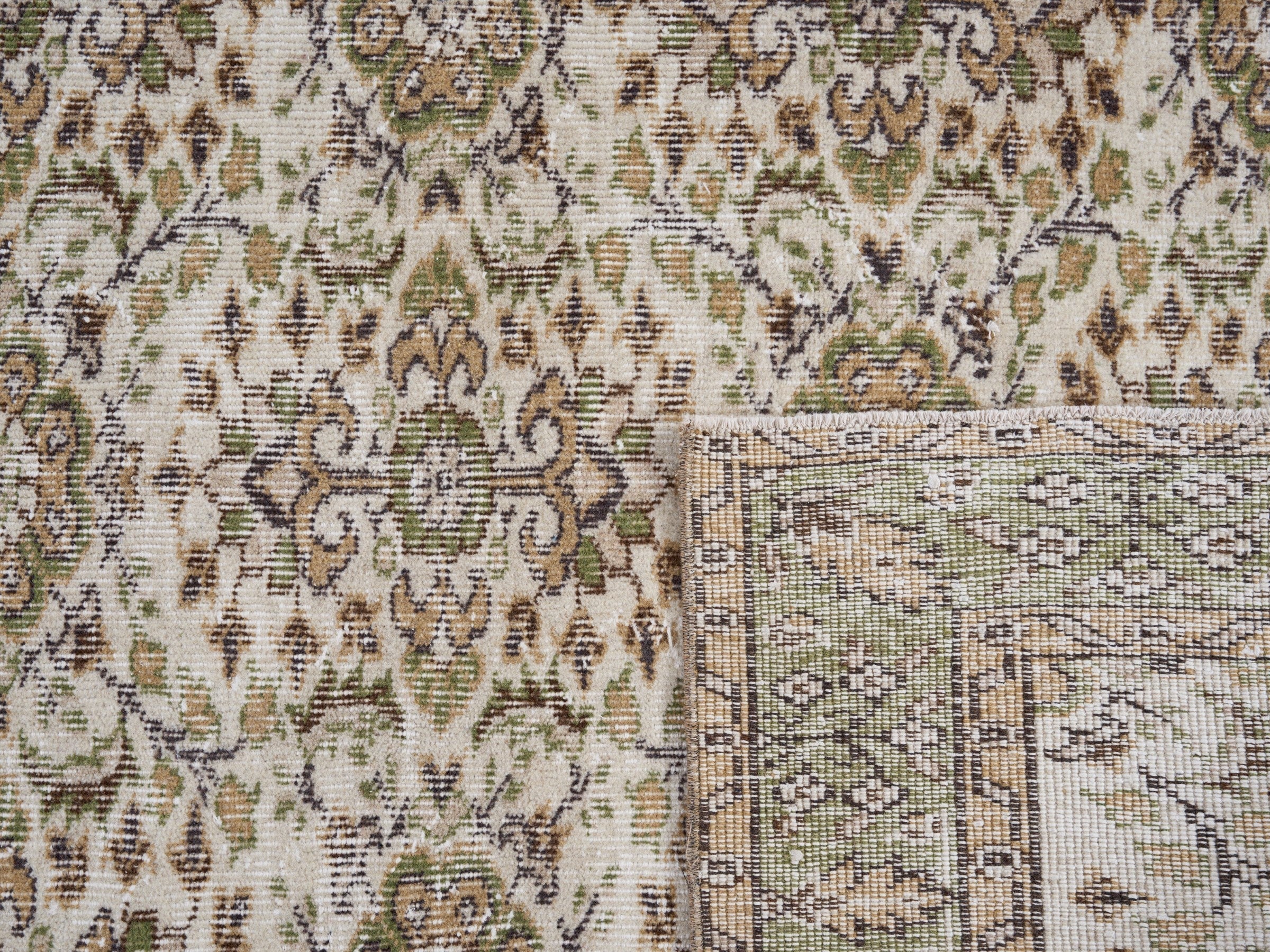 Turkish Isparta area rug in ivory and olive, view 10 of 10