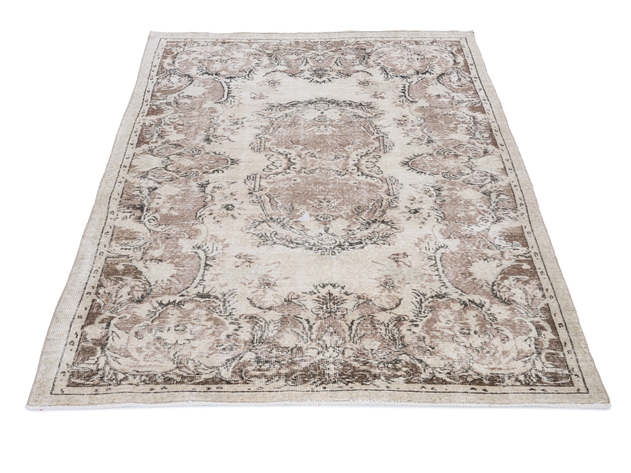 Turkish Isparta area rug in cream and faded red, view 2 of 10