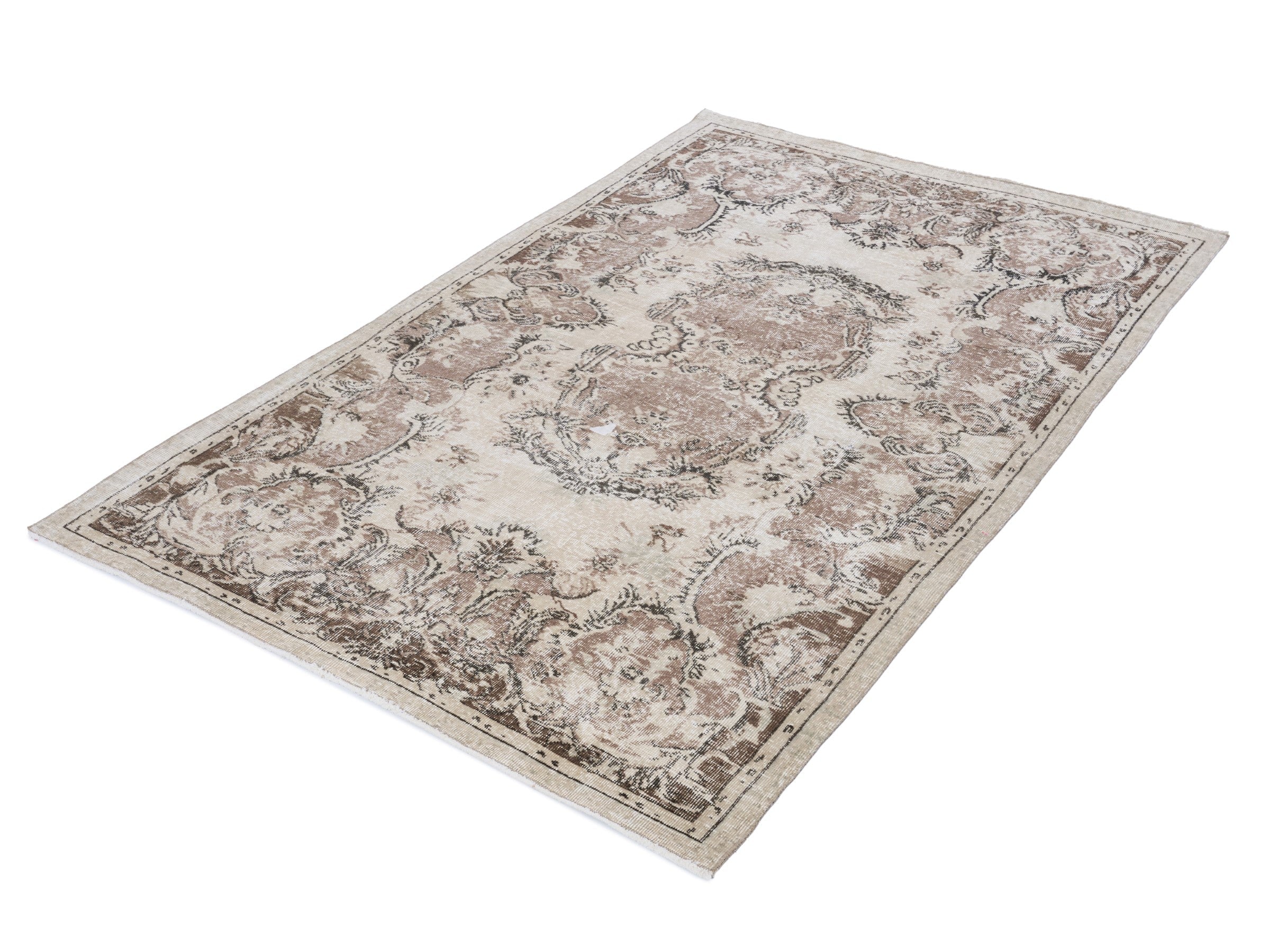 Turkish Isparta area rug in cream and faded red, view 3 of 10