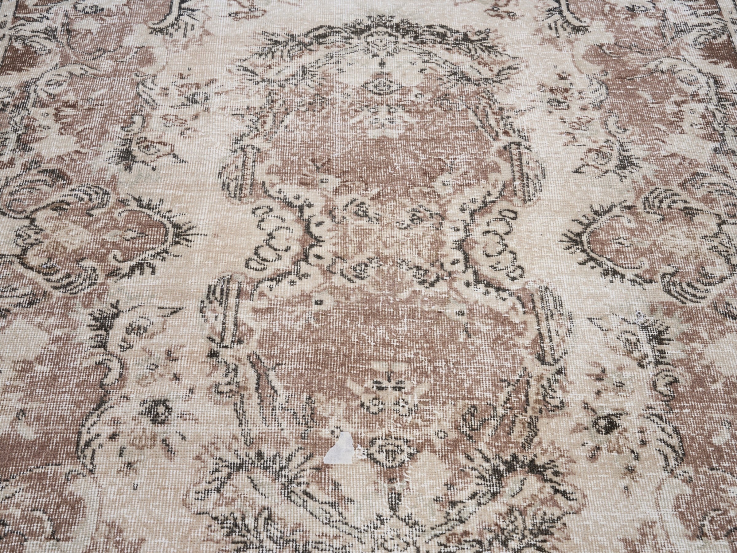 Turkish Isparta area rug in cream and faded red, view 4 of 10