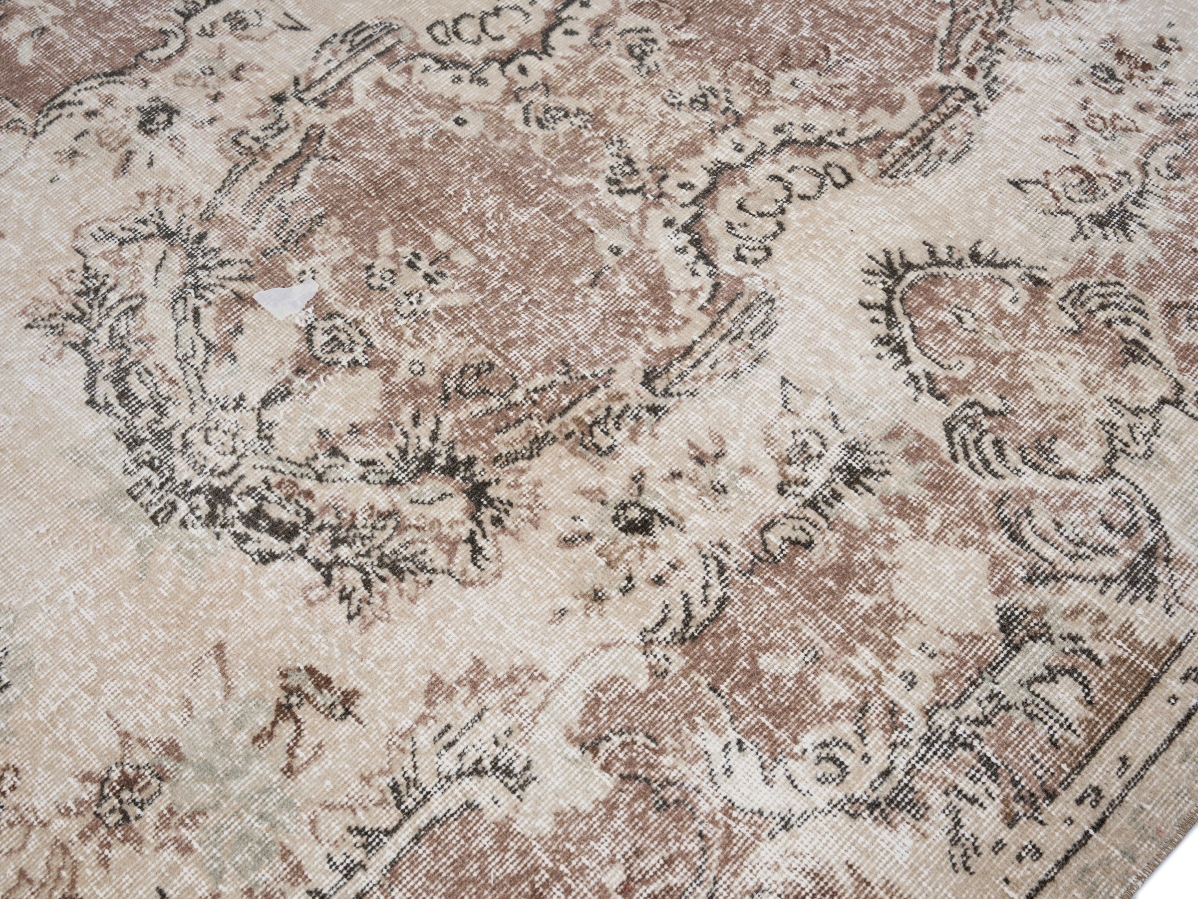 Turkish Isparta area rug in cream and faded red, view 5 of 10