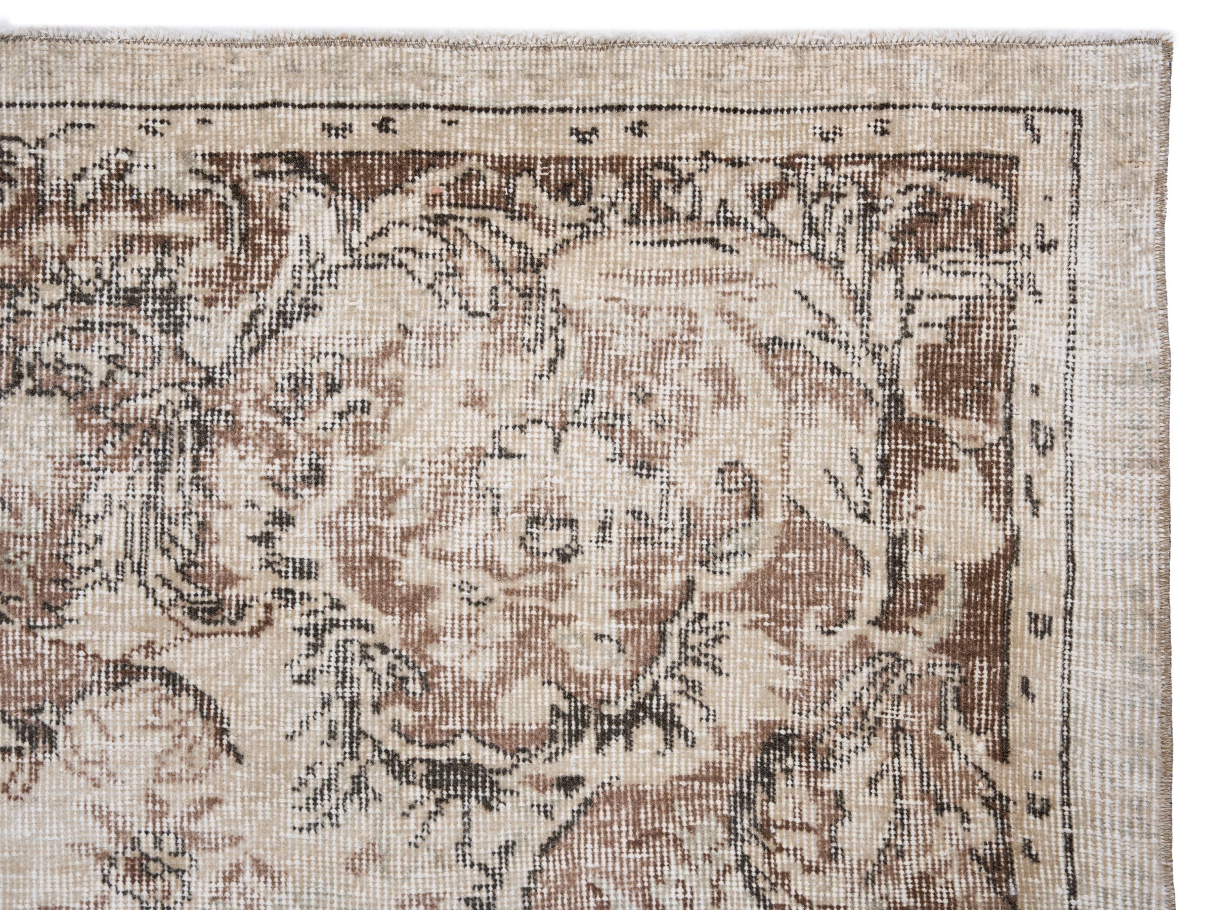 Turkish Isparta area rug in cream and faded red, view 8 of 10