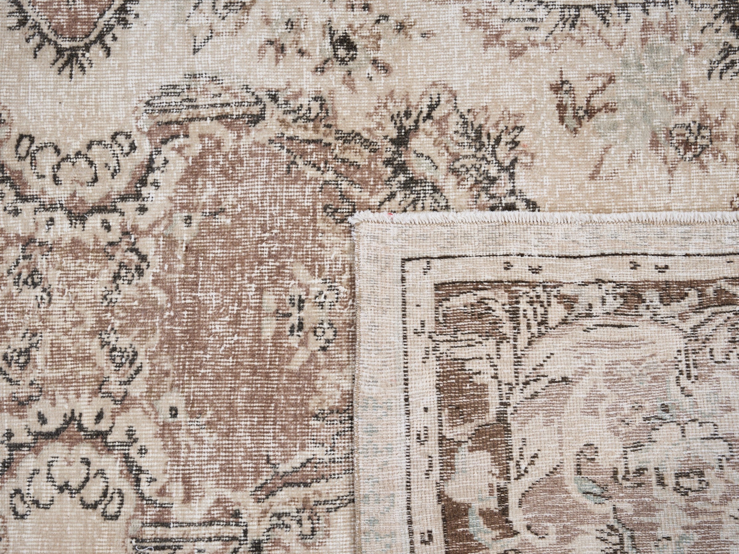 Turkish Isparta area rug in cream and faded red, view 10 of 10