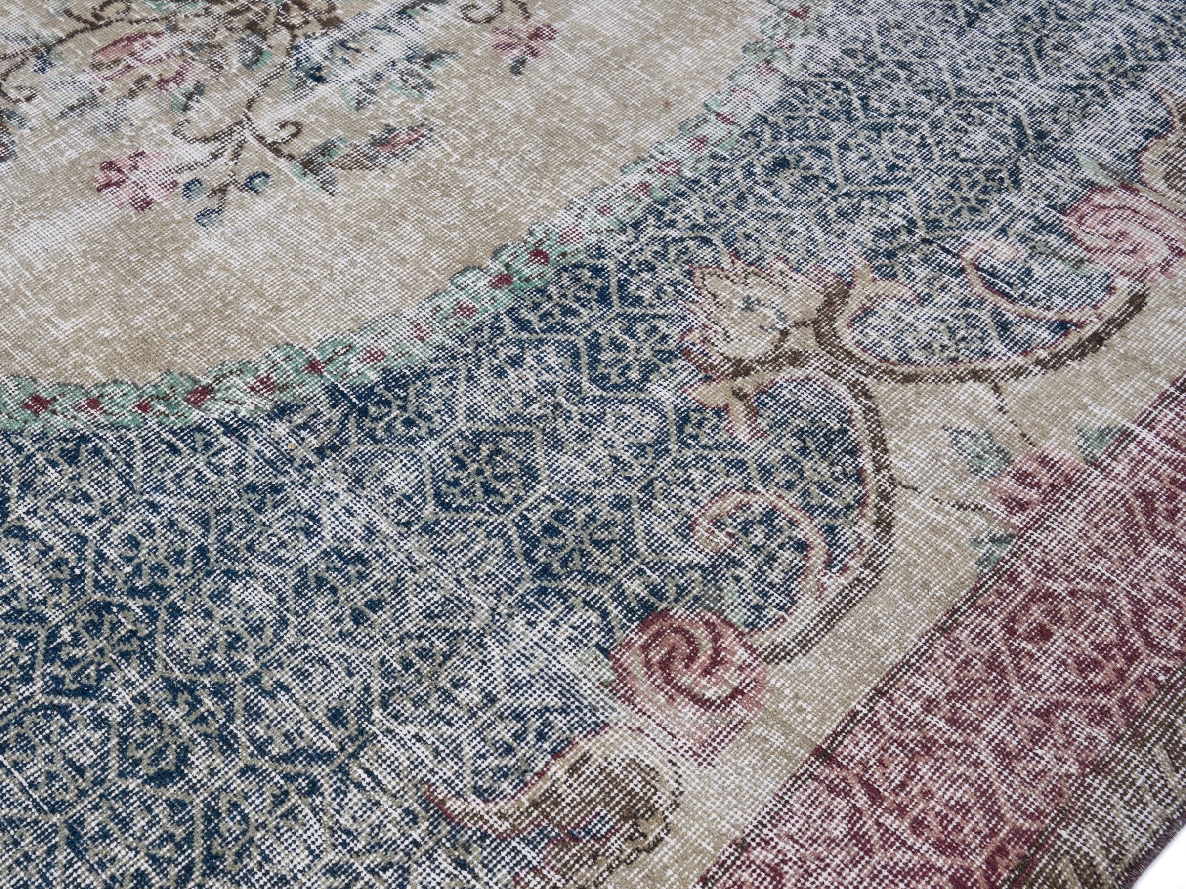 Turkish Isparta area rug in dark blue and burgundy, view 5 of 10