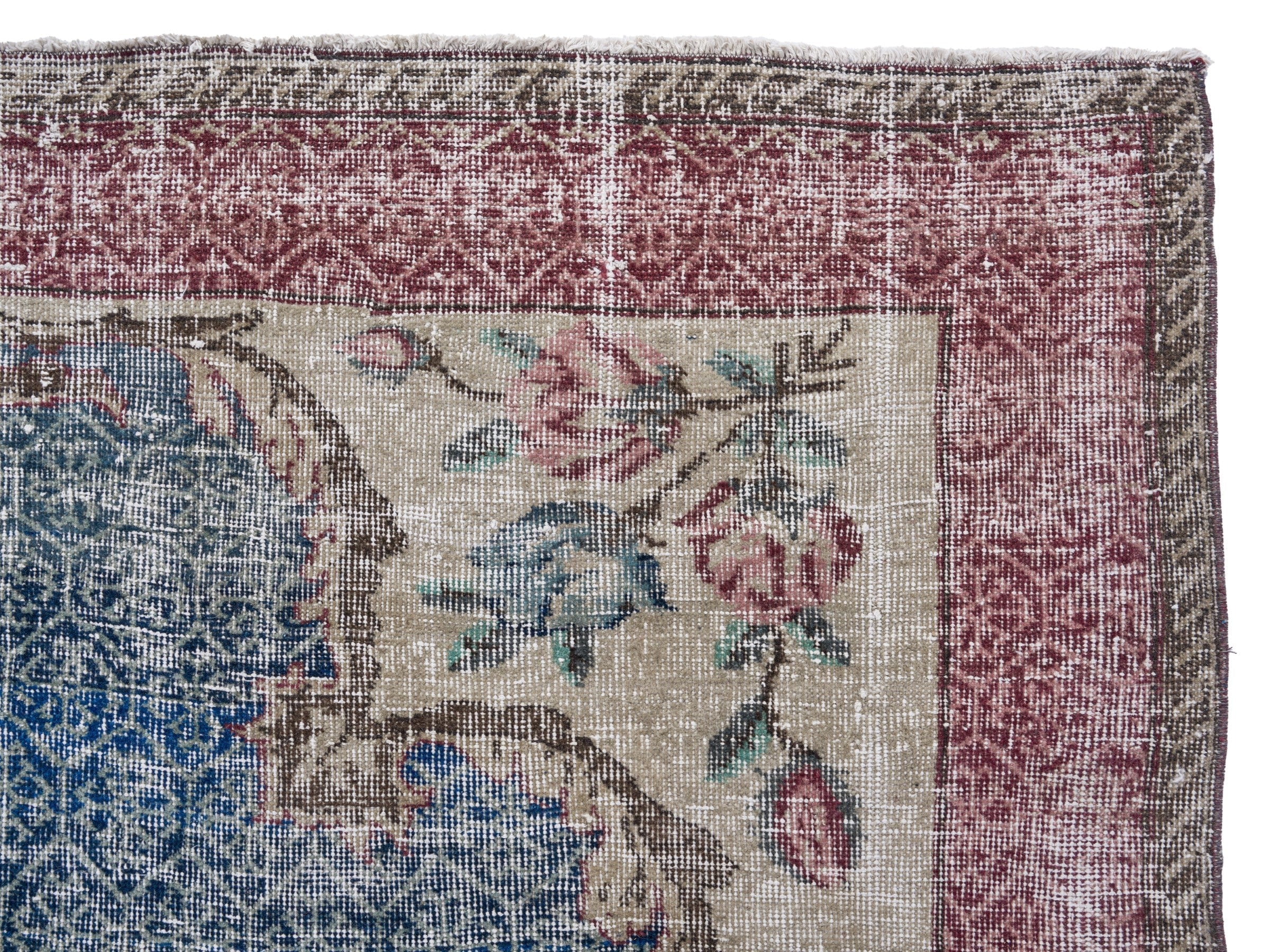 Turkish Isparta area rug in dark blue and burgundy, view 8 of 10