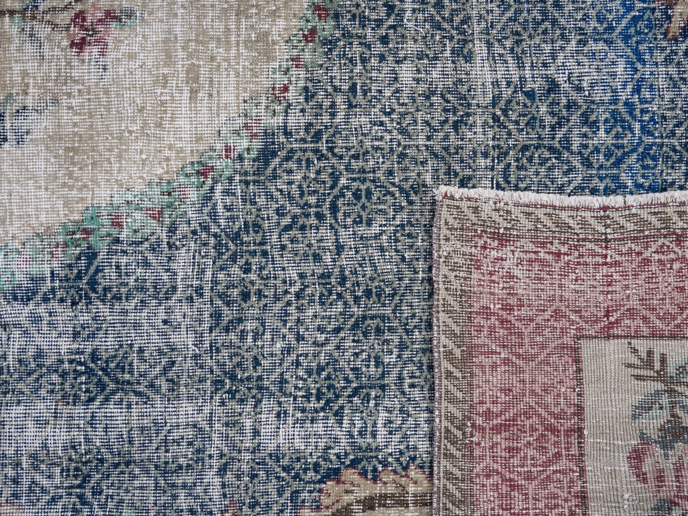 Turkish Isparta area rug in dark blue and burgundy, view 10 of 10