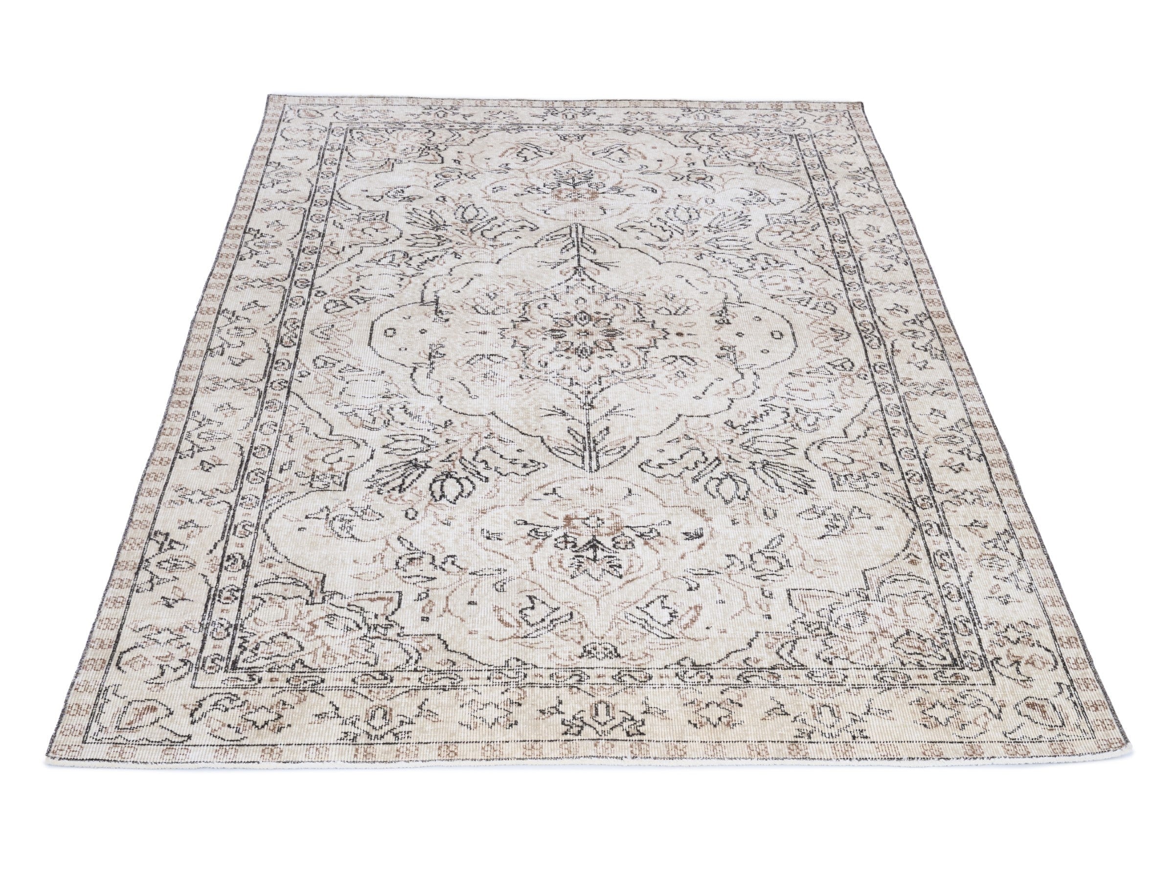 Turkish Isparta area rug in cream and greige, view 2 of 10