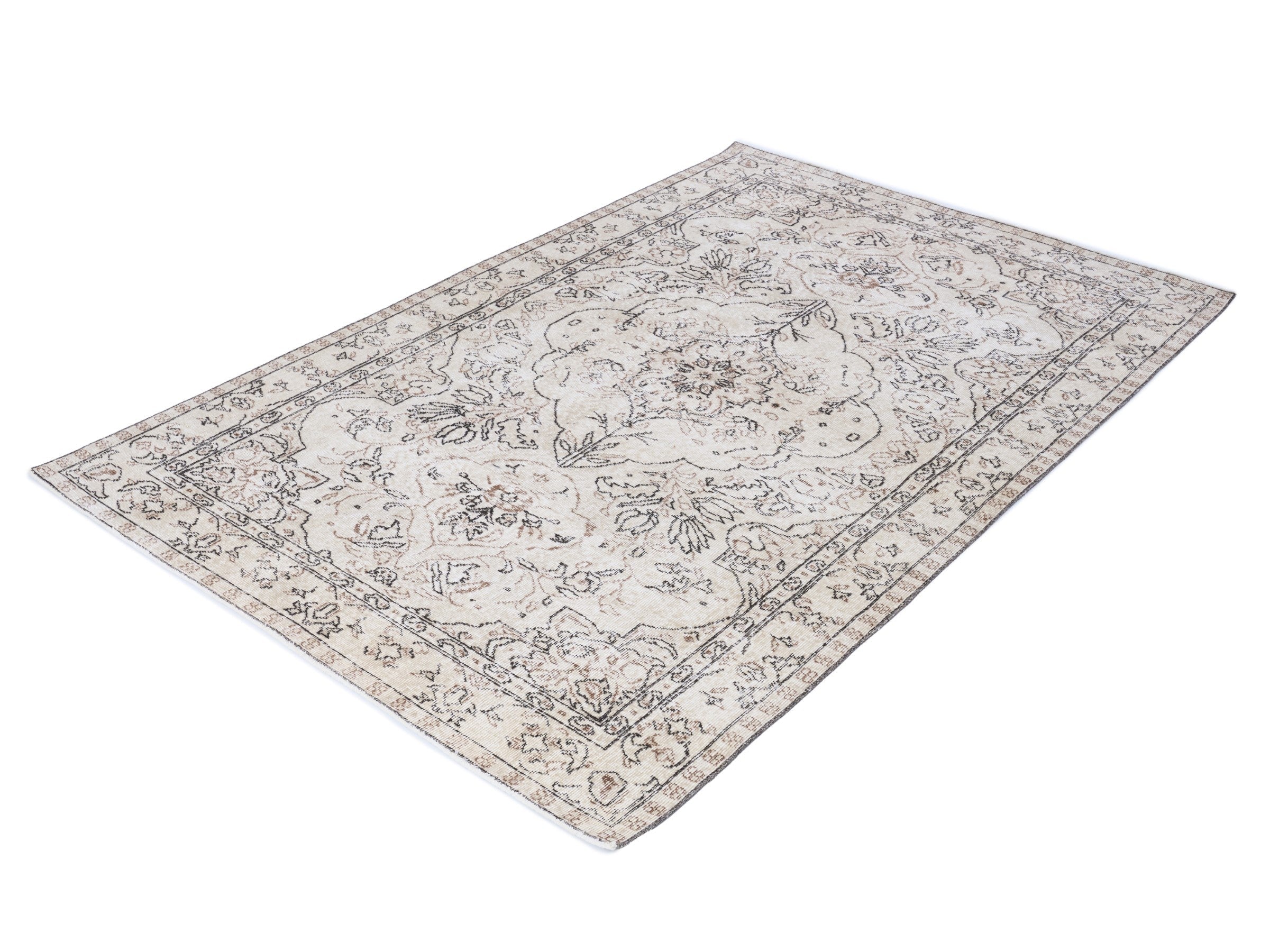 Turkish Isparta area rug in cream and greige, view 3 of 10