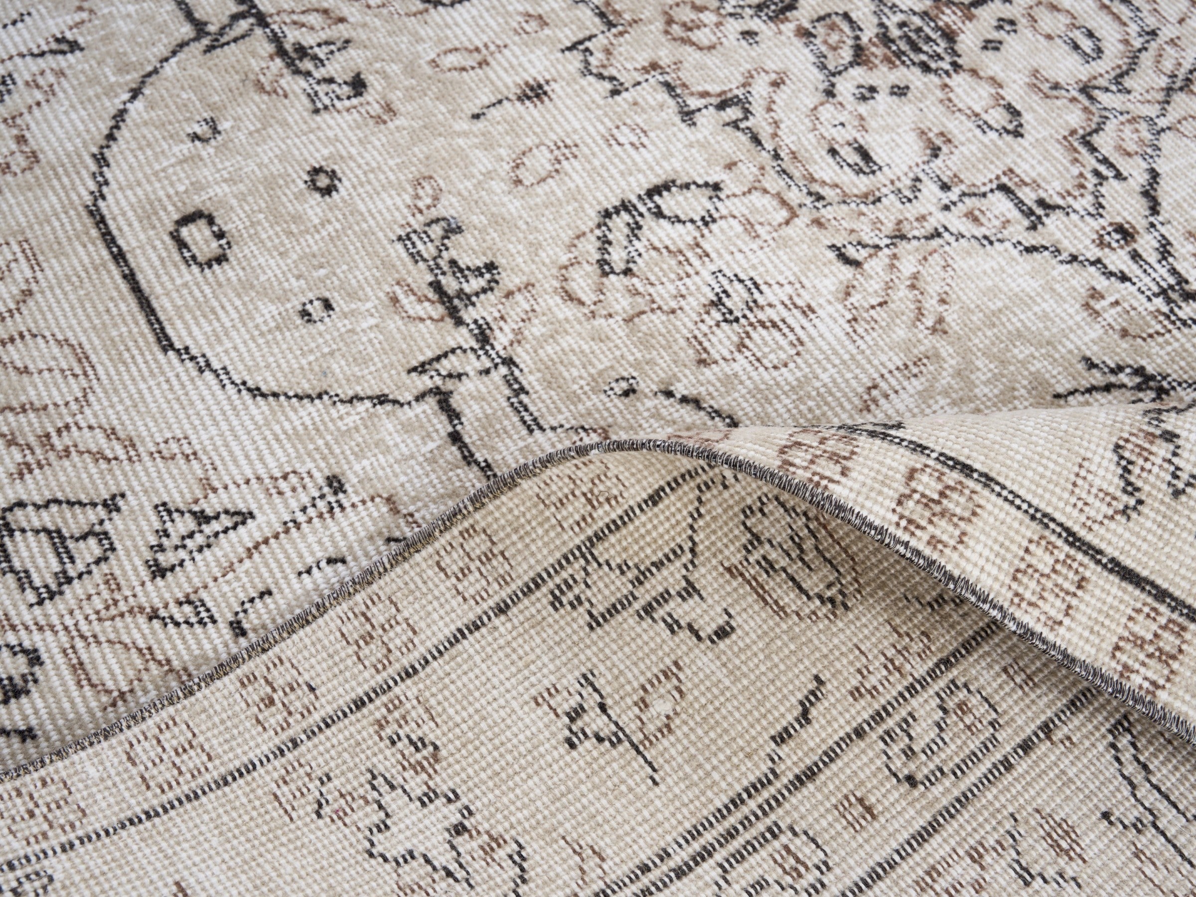 Turkish Isparta area rug in cream and greige, view 9 of 10