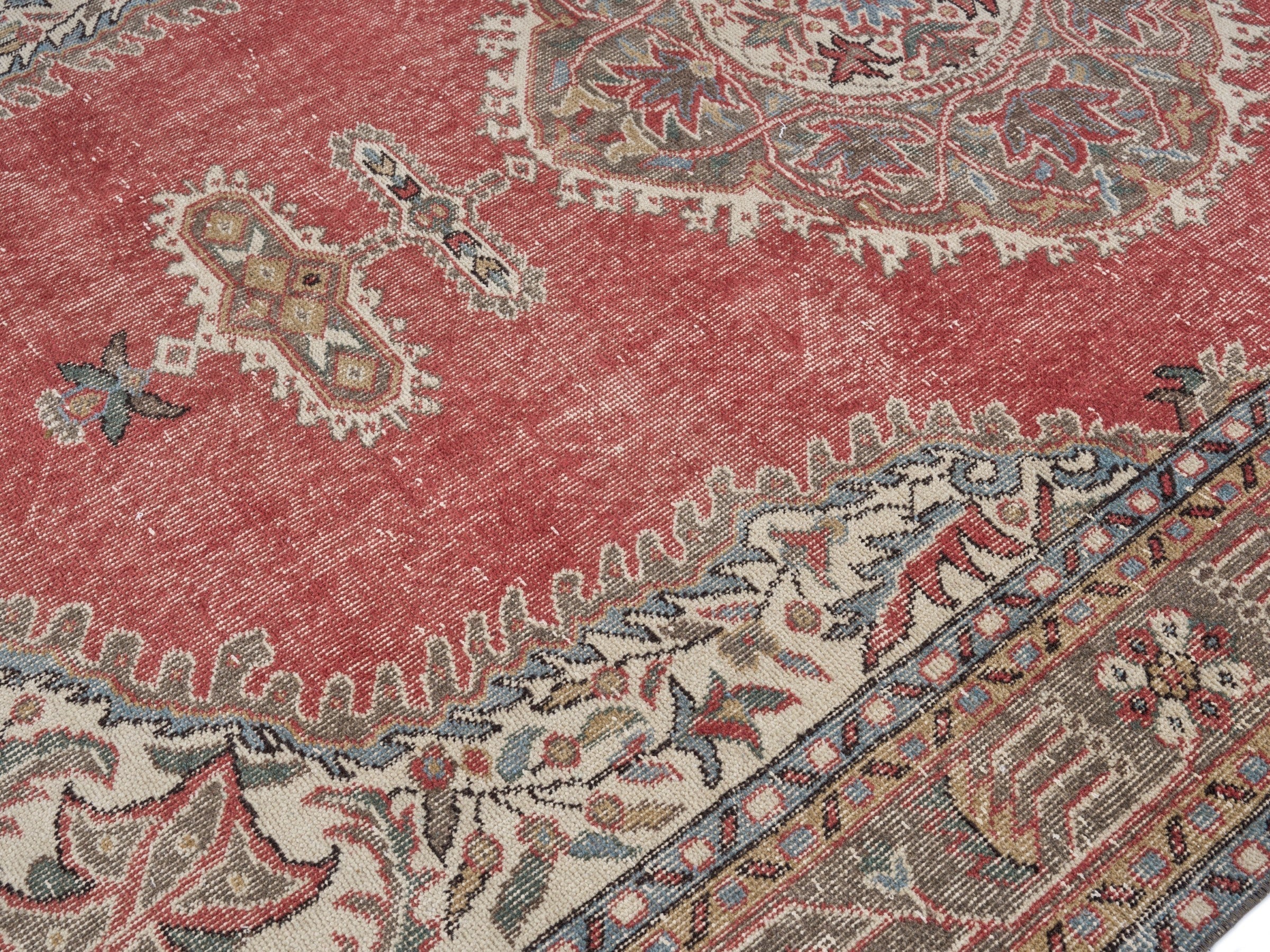 Turkish Isparta area rug in faded red and tan, view 5 of 10