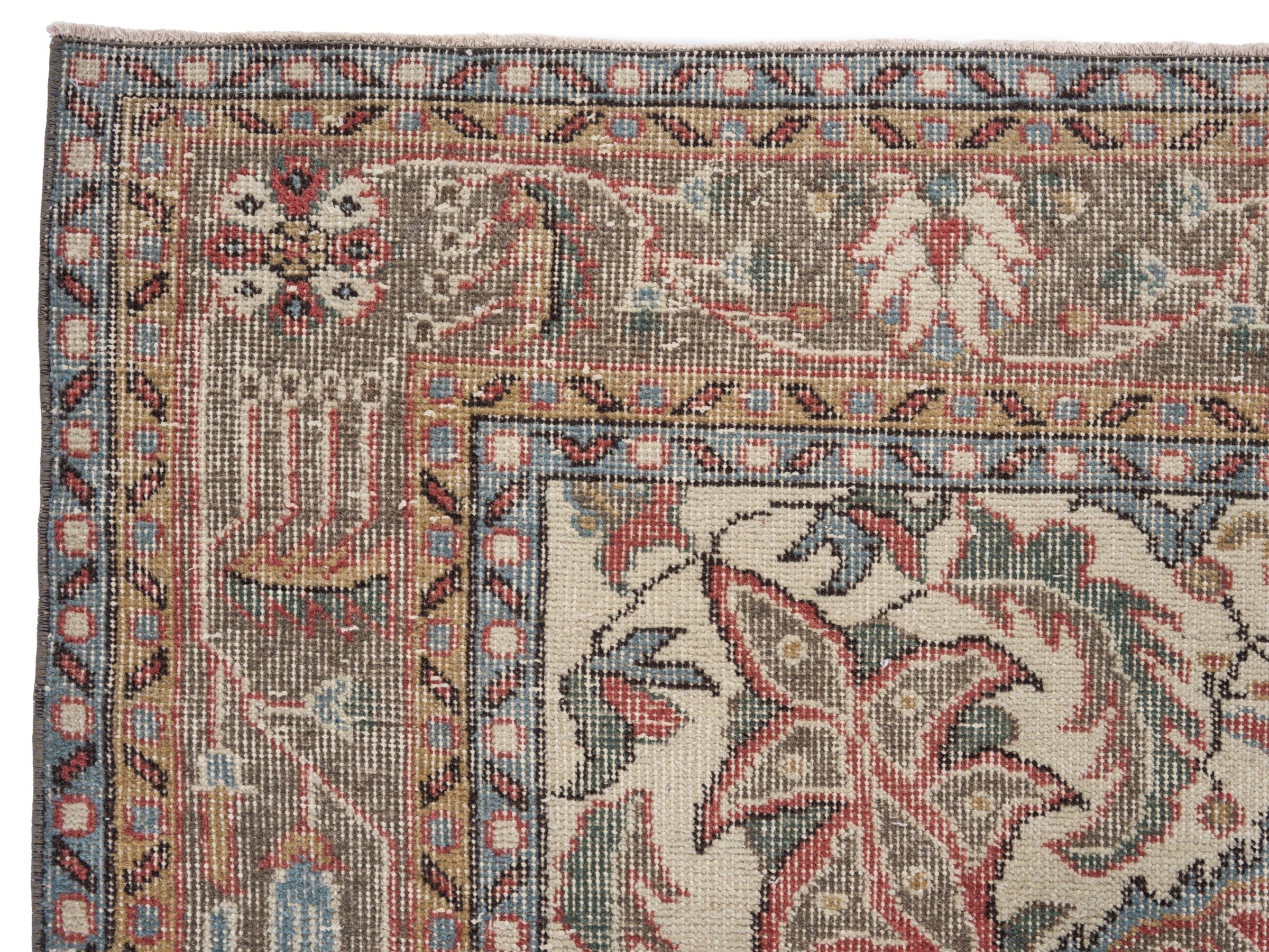 Turkish Isparta area rug in faded red and tan, view 8 of 10