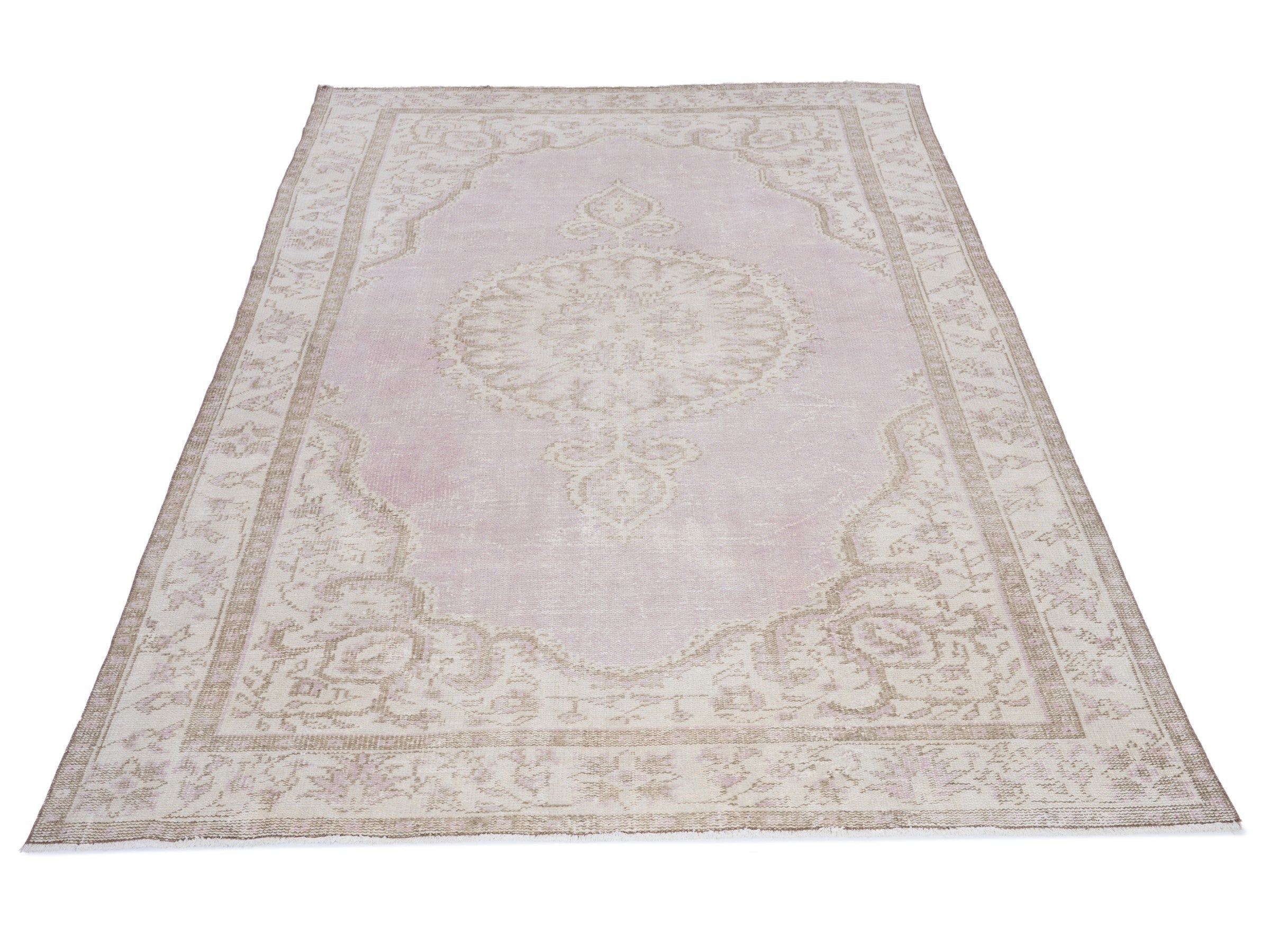 Turkish Manisa area rug in muted pink and cream, view 2 of 10