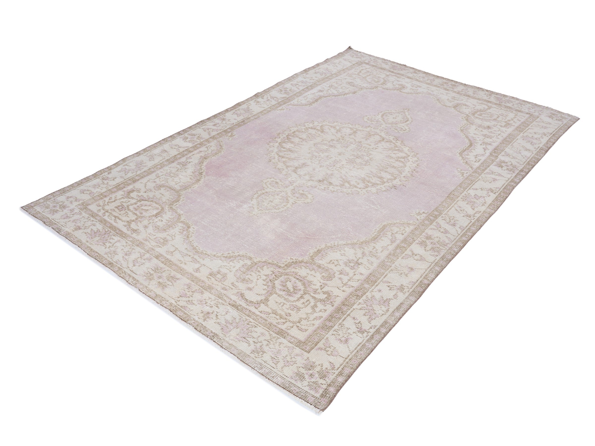 Turkish Manisa area rug in muted pink and cream, view 3 of 10