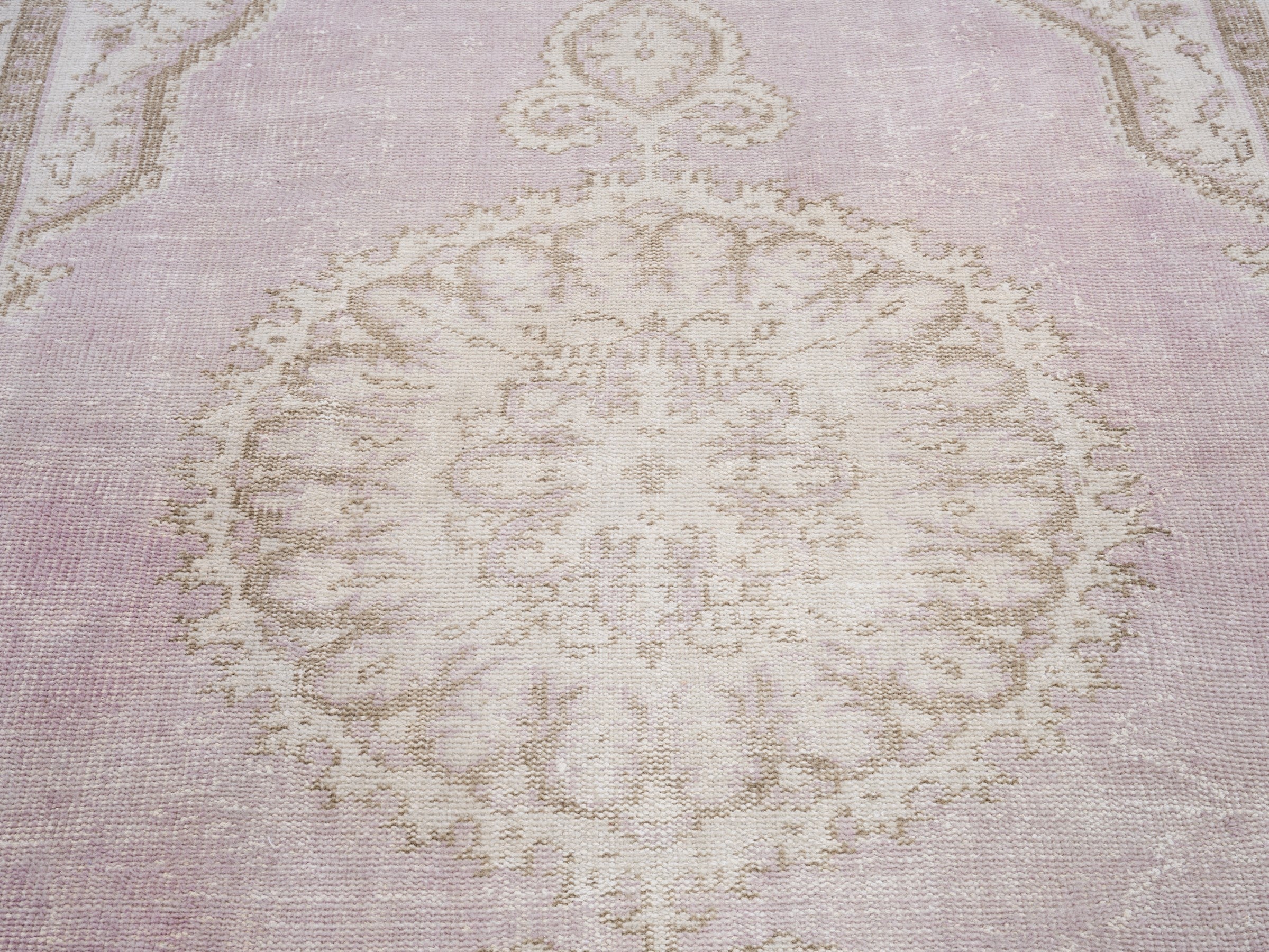 Turkish Manisa area rug in muted pink and cream, view 4 of 10