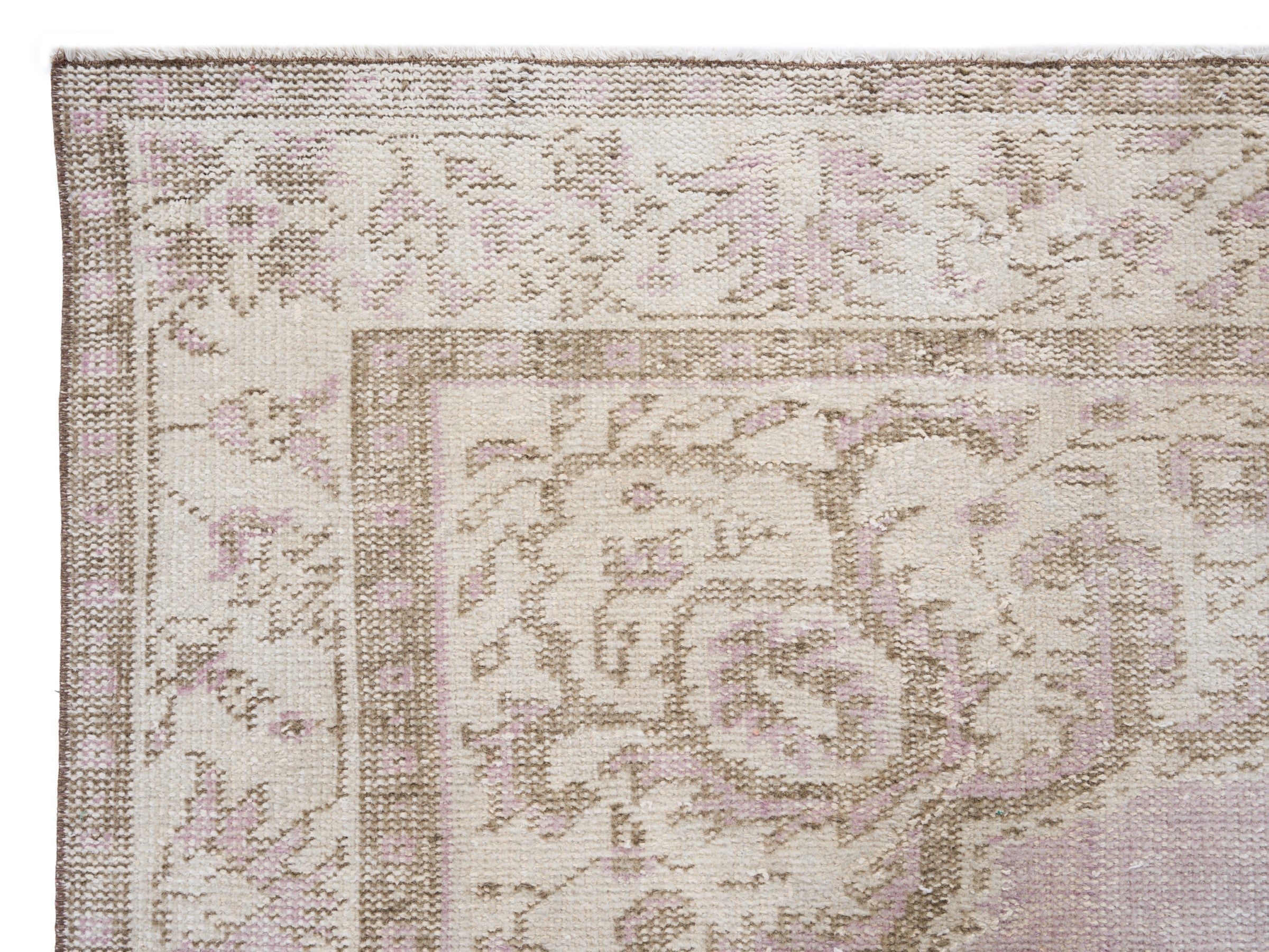 Turkish Manisa area rug in muted pink and cream, view 8 of 10