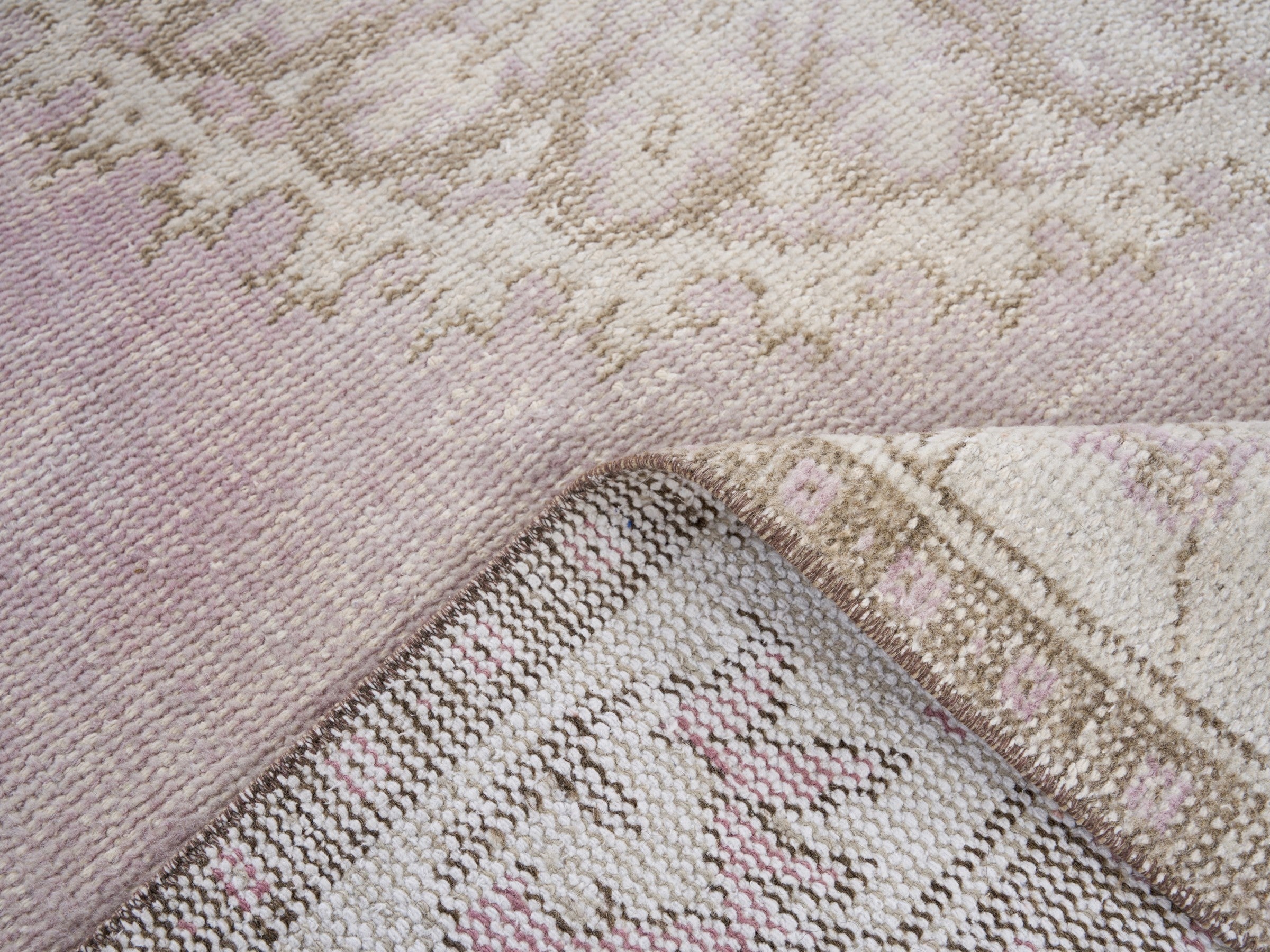 Turkish Manisa area rug in muted pink and cream, view 9 of 10