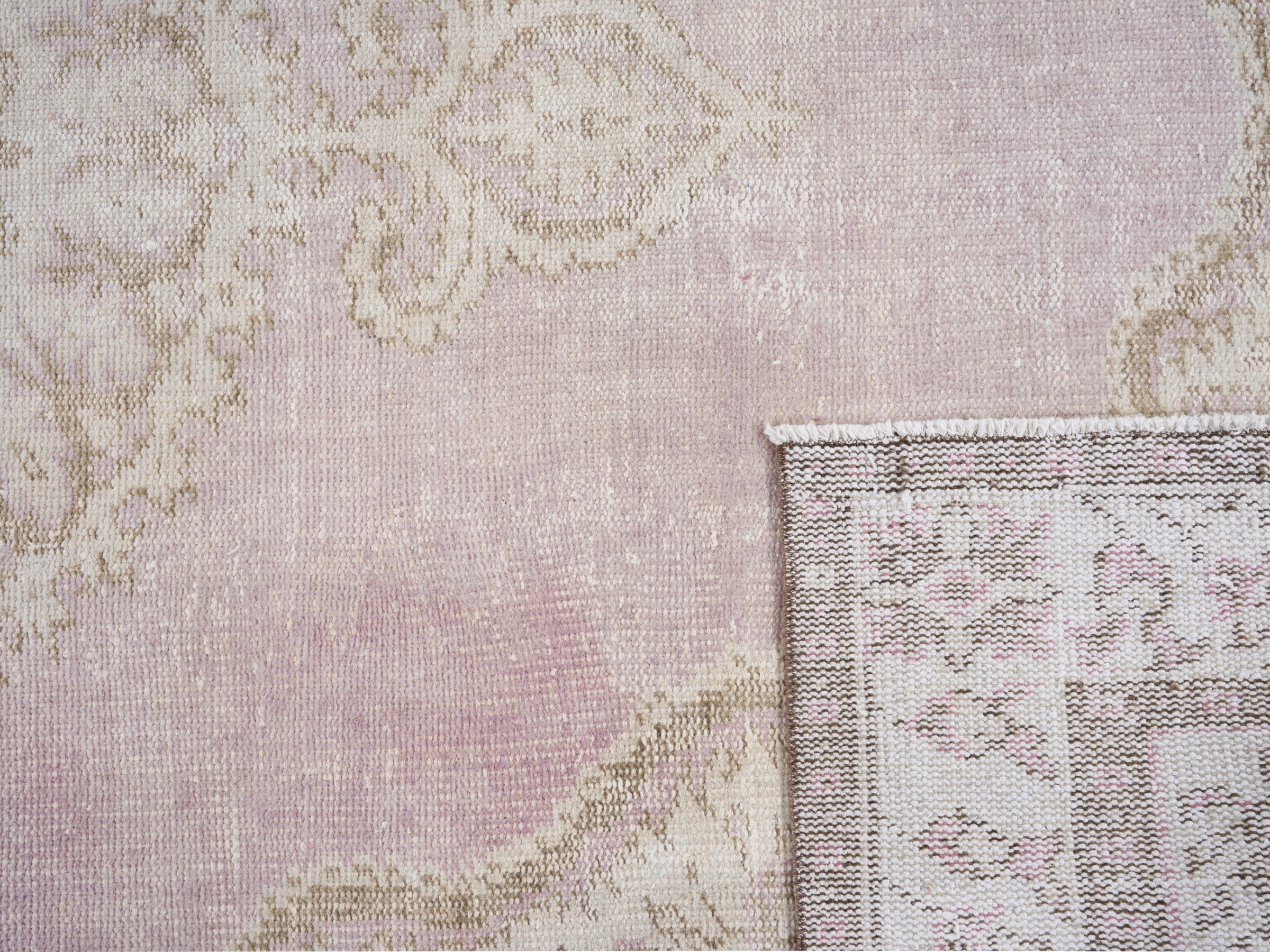 Turkish Manisa area rug in muted pink and cream, view 10 of 10